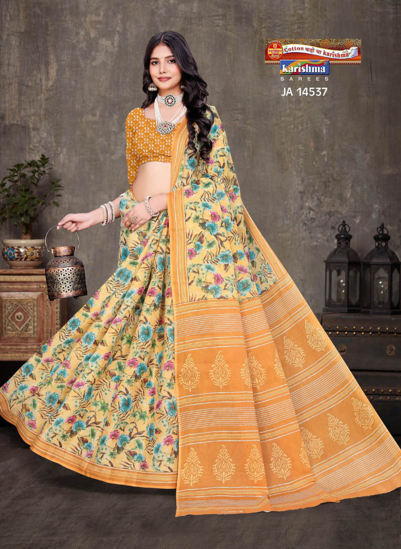 Mustard Yellow soft cotton saree [sku:JA 14537]