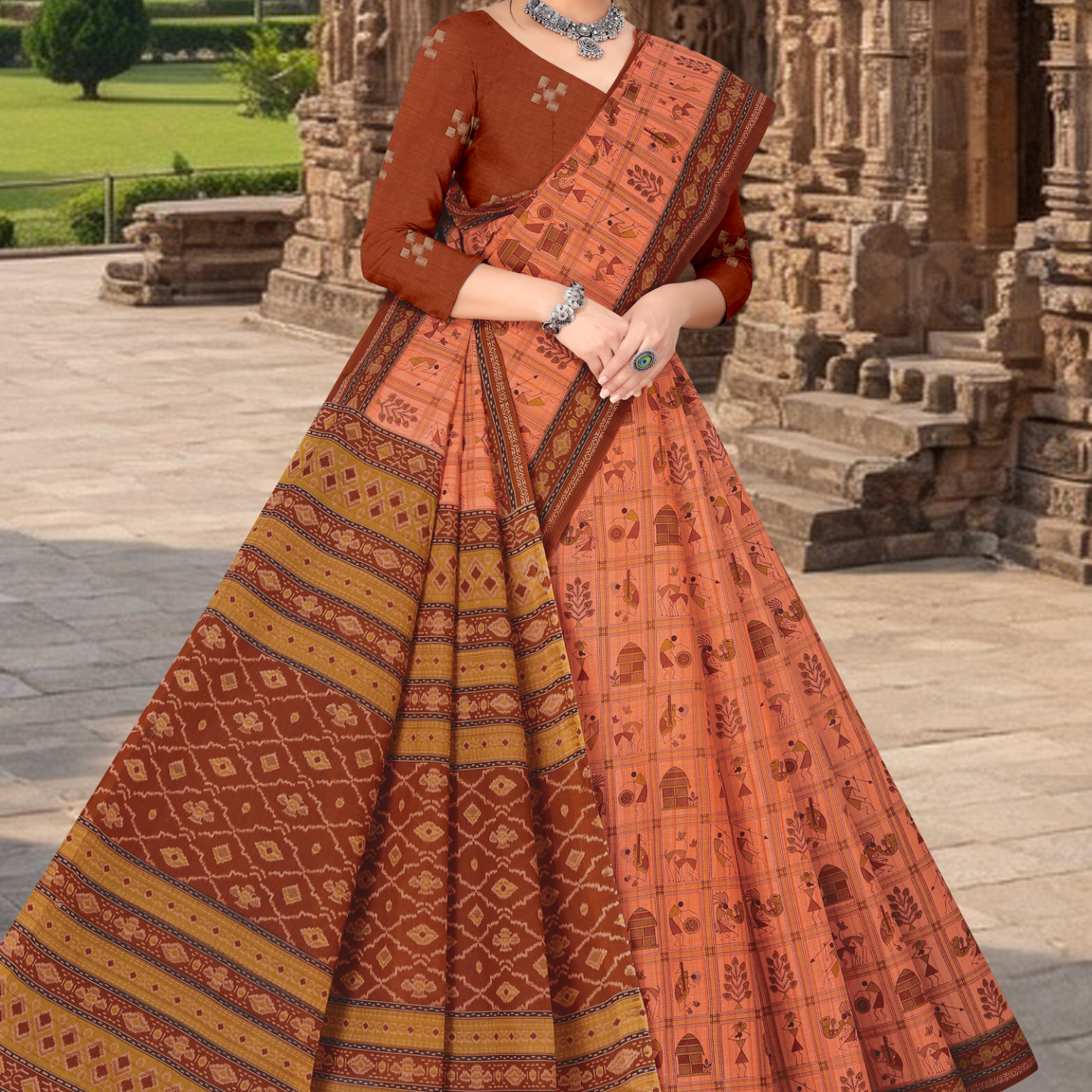 Rust Orange cotton saree