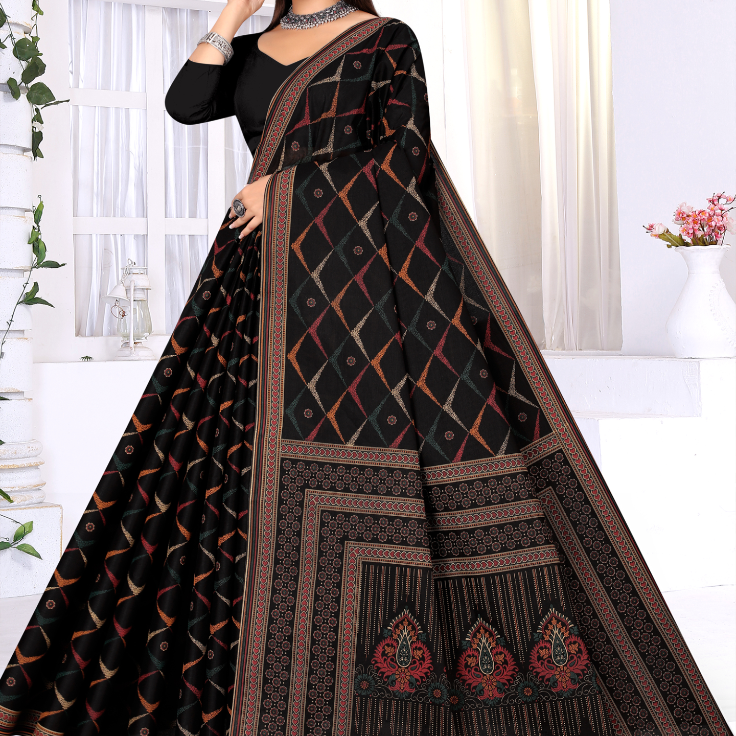 Black cotton saree [sku:KN-50773]