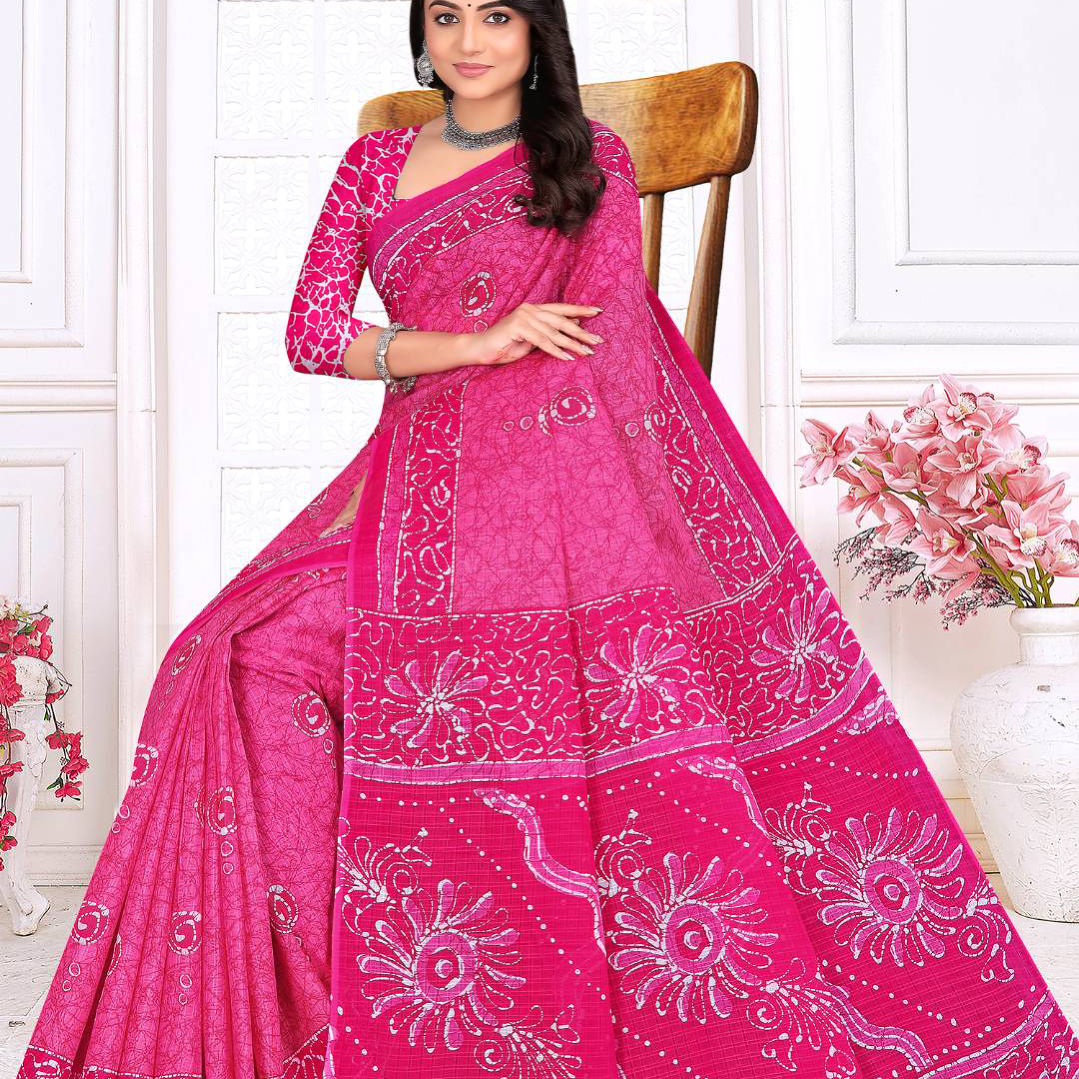 Magenta Pink cotton saree