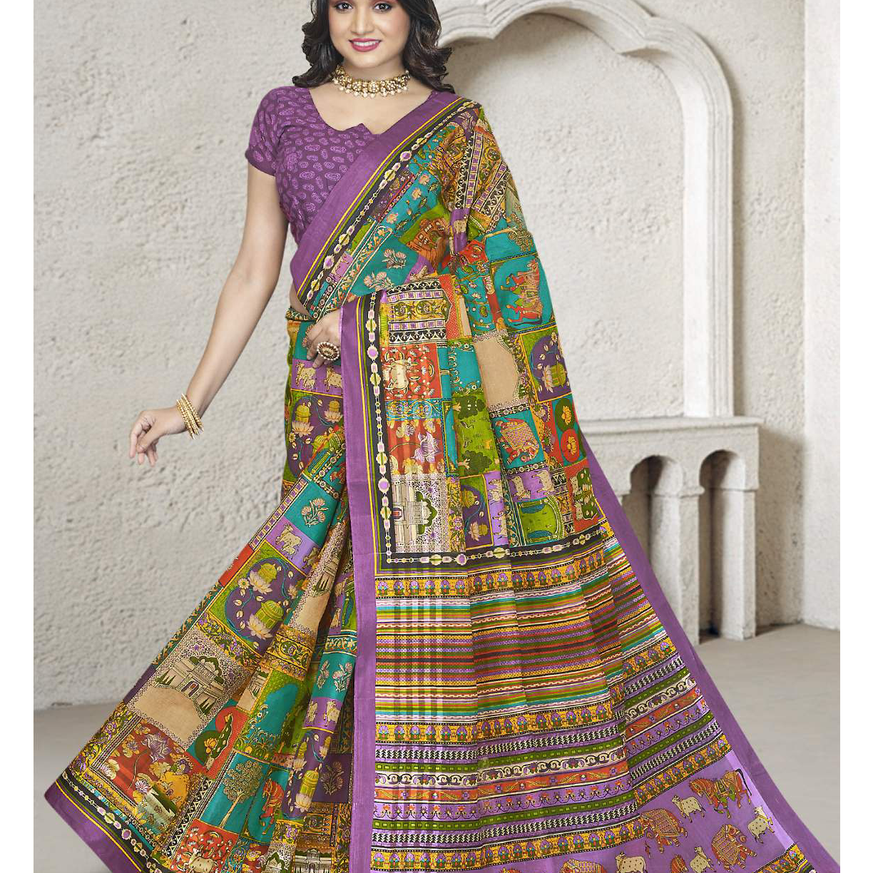 Purple & Multicolor cotton saree [sku:D.NO. 59522]