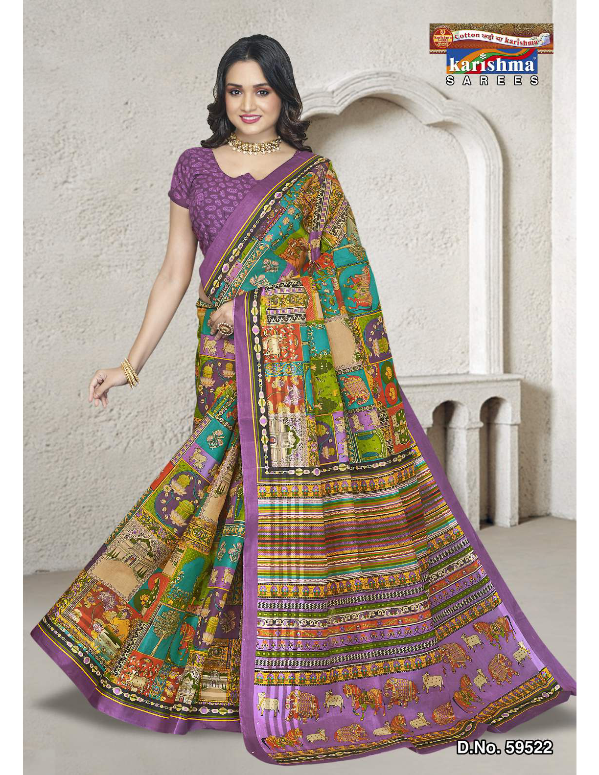 Purple & Multicolor cotton saree [sku:D.NO. 59522]