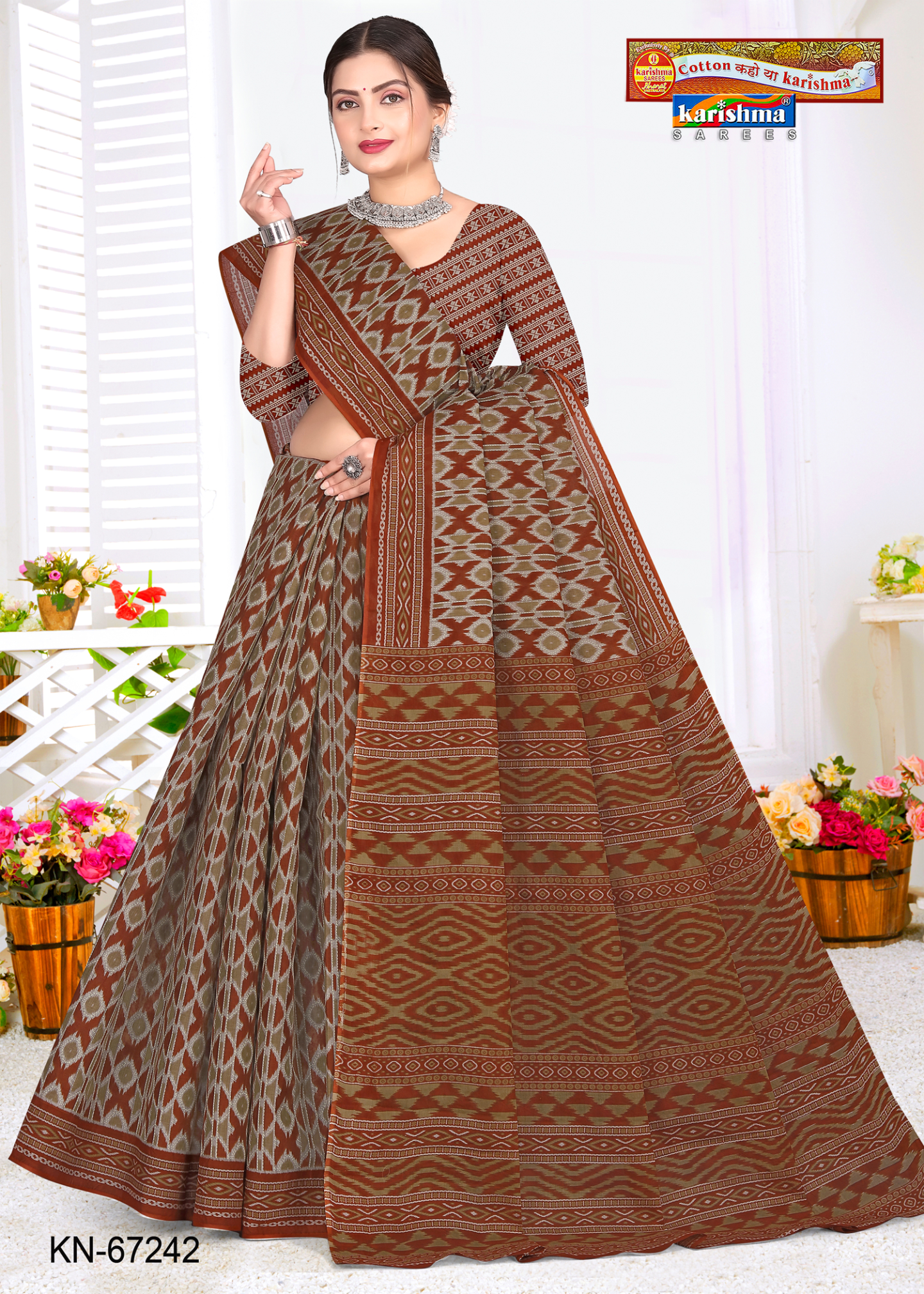 Brown & Grey cotton saree [sku:KN-67242]