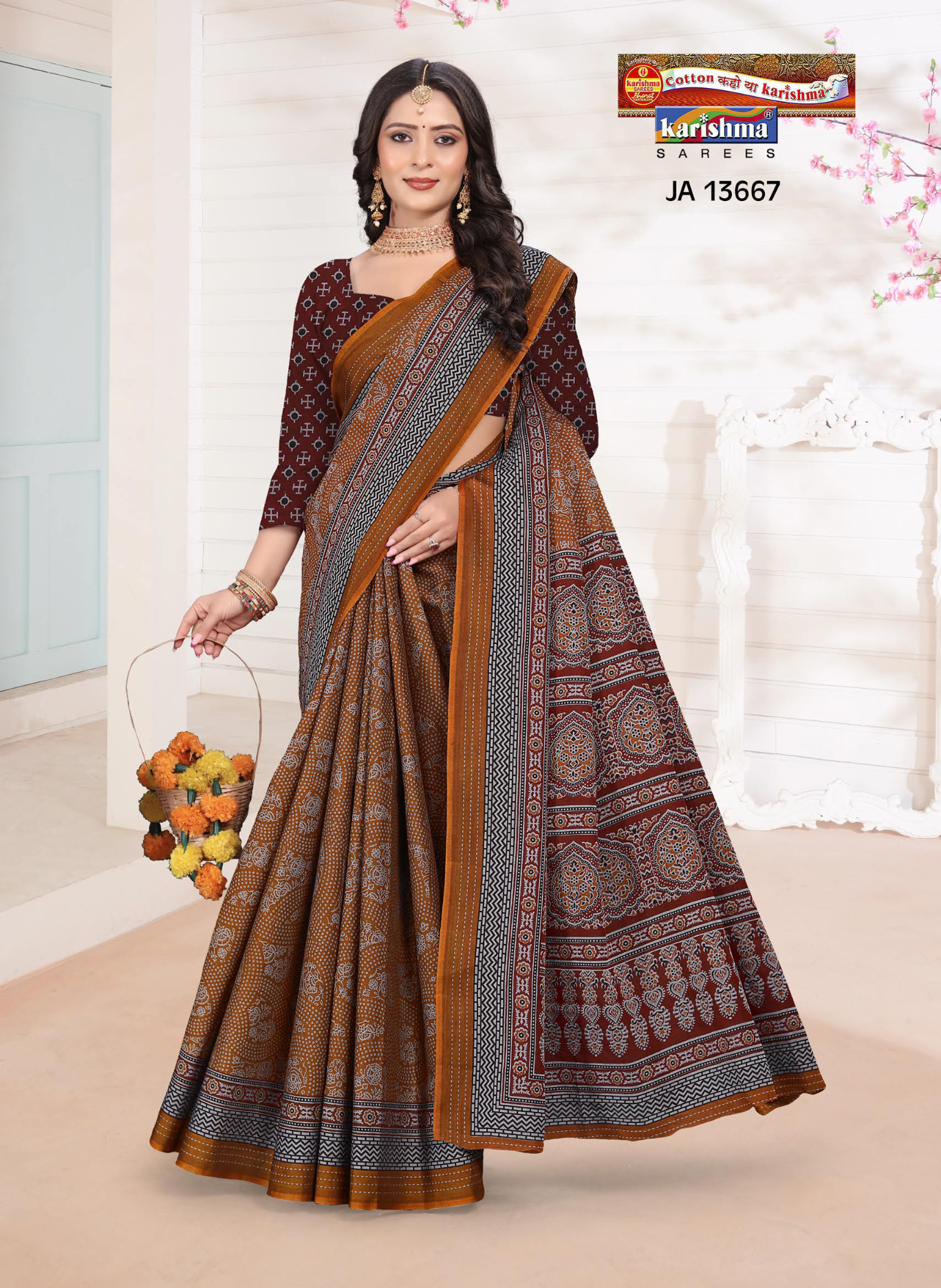 Mustard Brown muslin saree