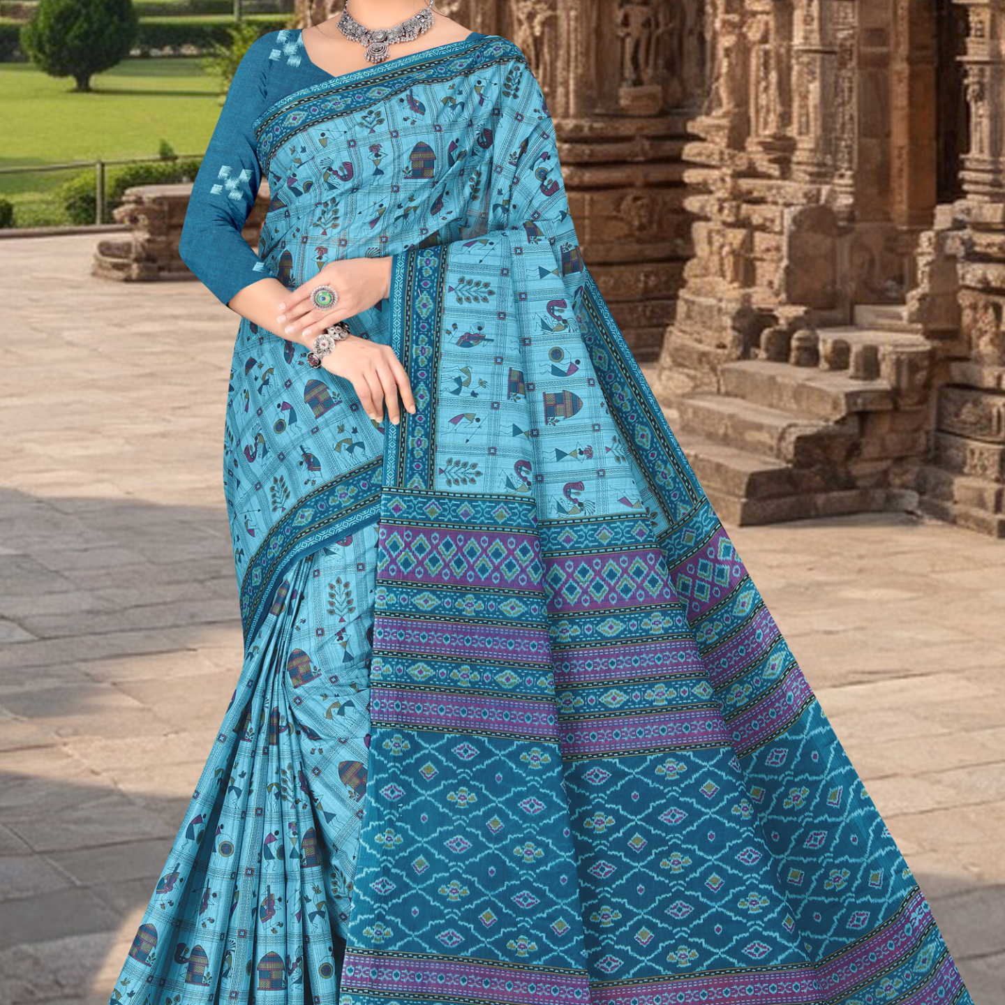 Sky Blue cotton saree