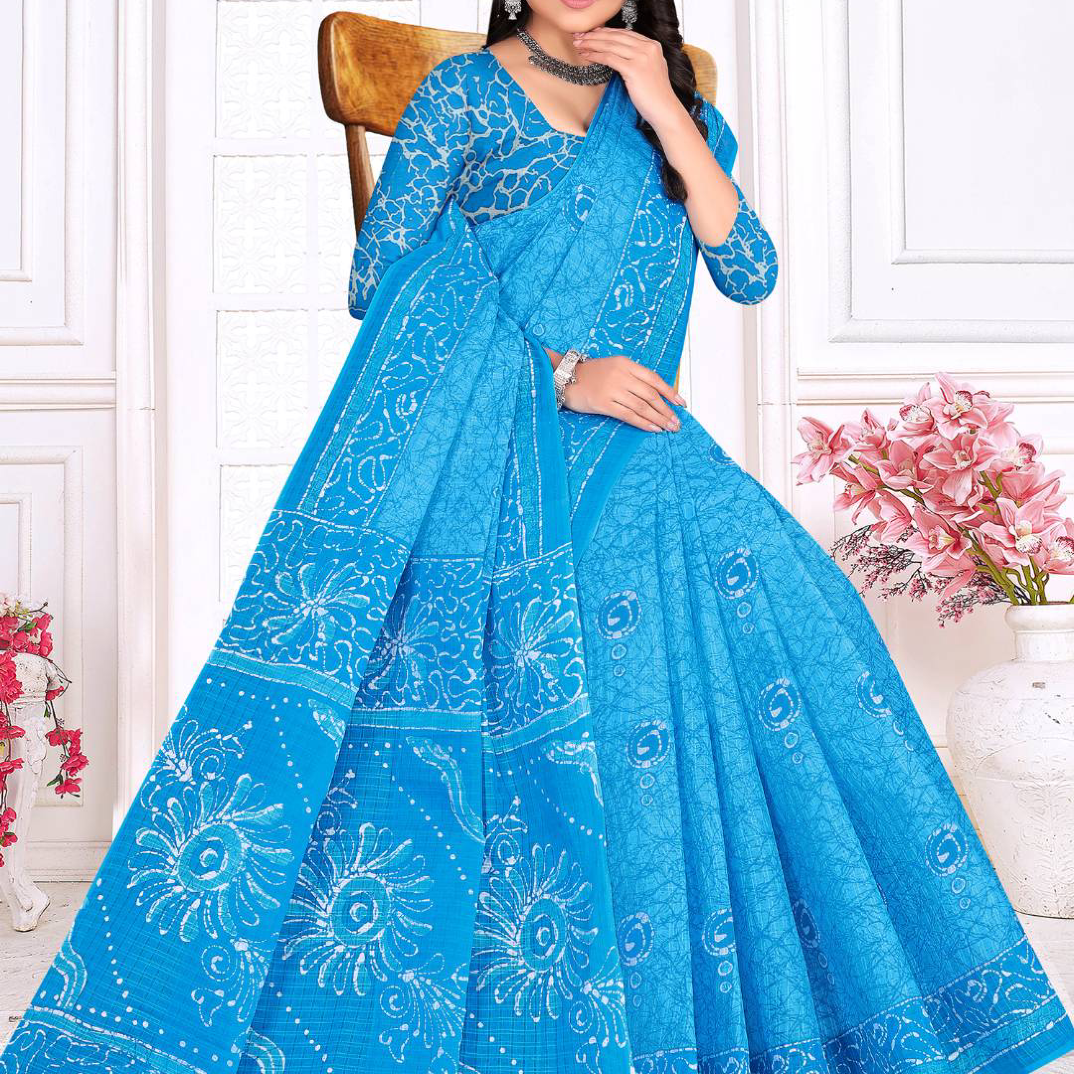 Sky Blue cotton saree