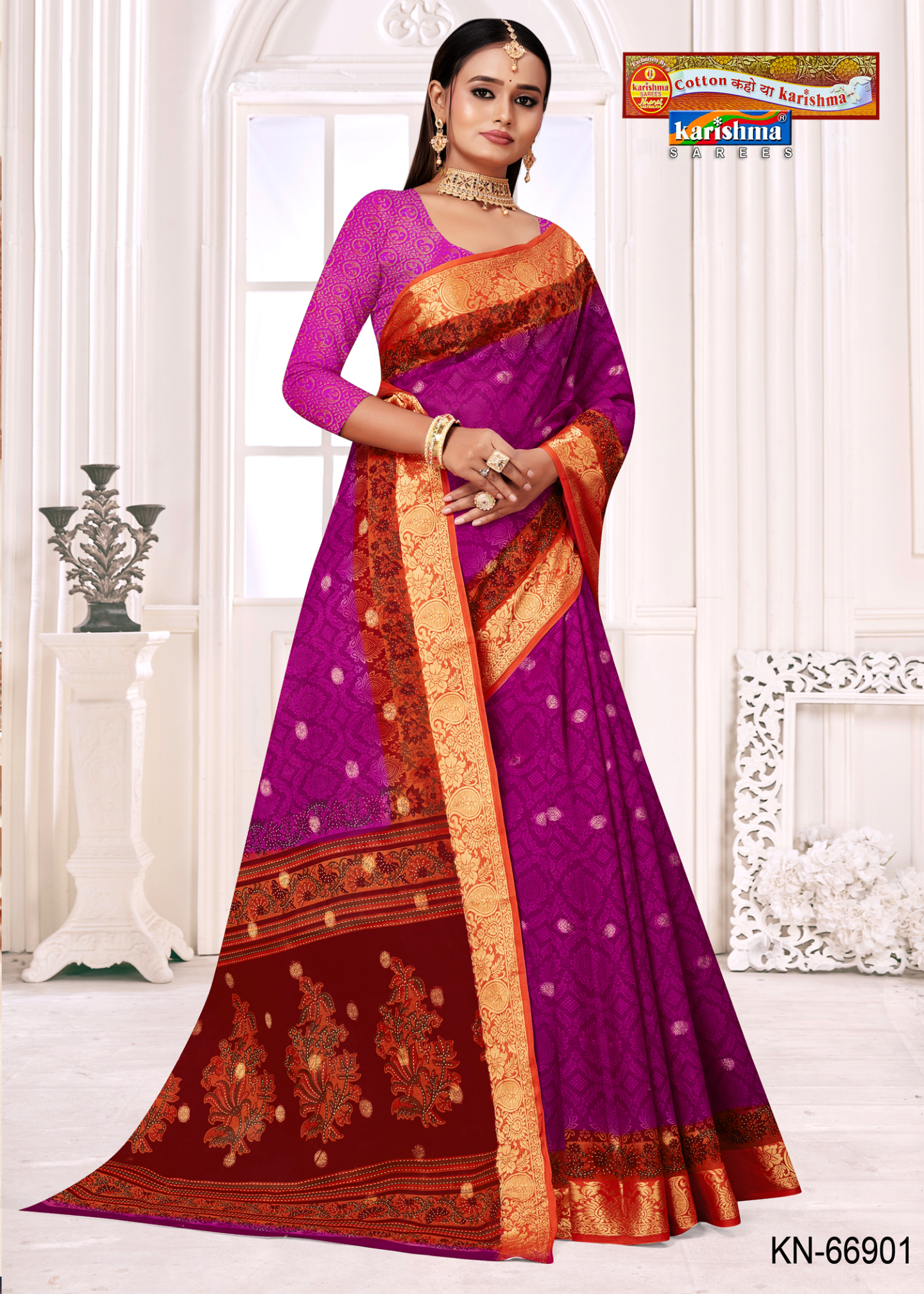 Purple and Red malai saree [sku:KN-66901]