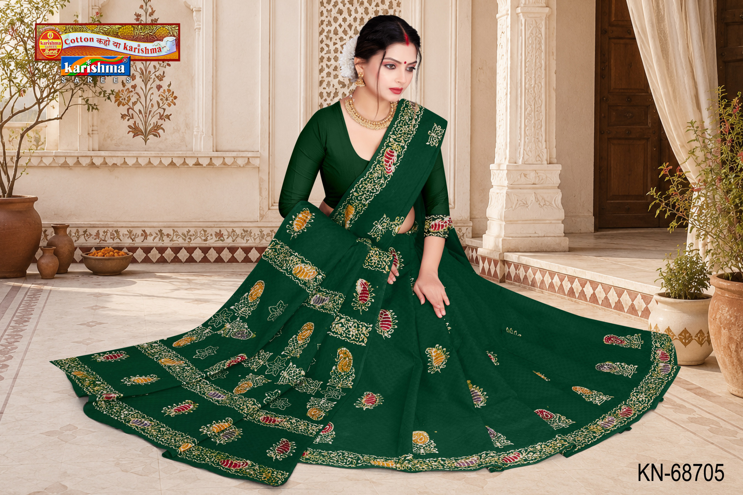 Dark Green malai saree [sku:KN-68705]