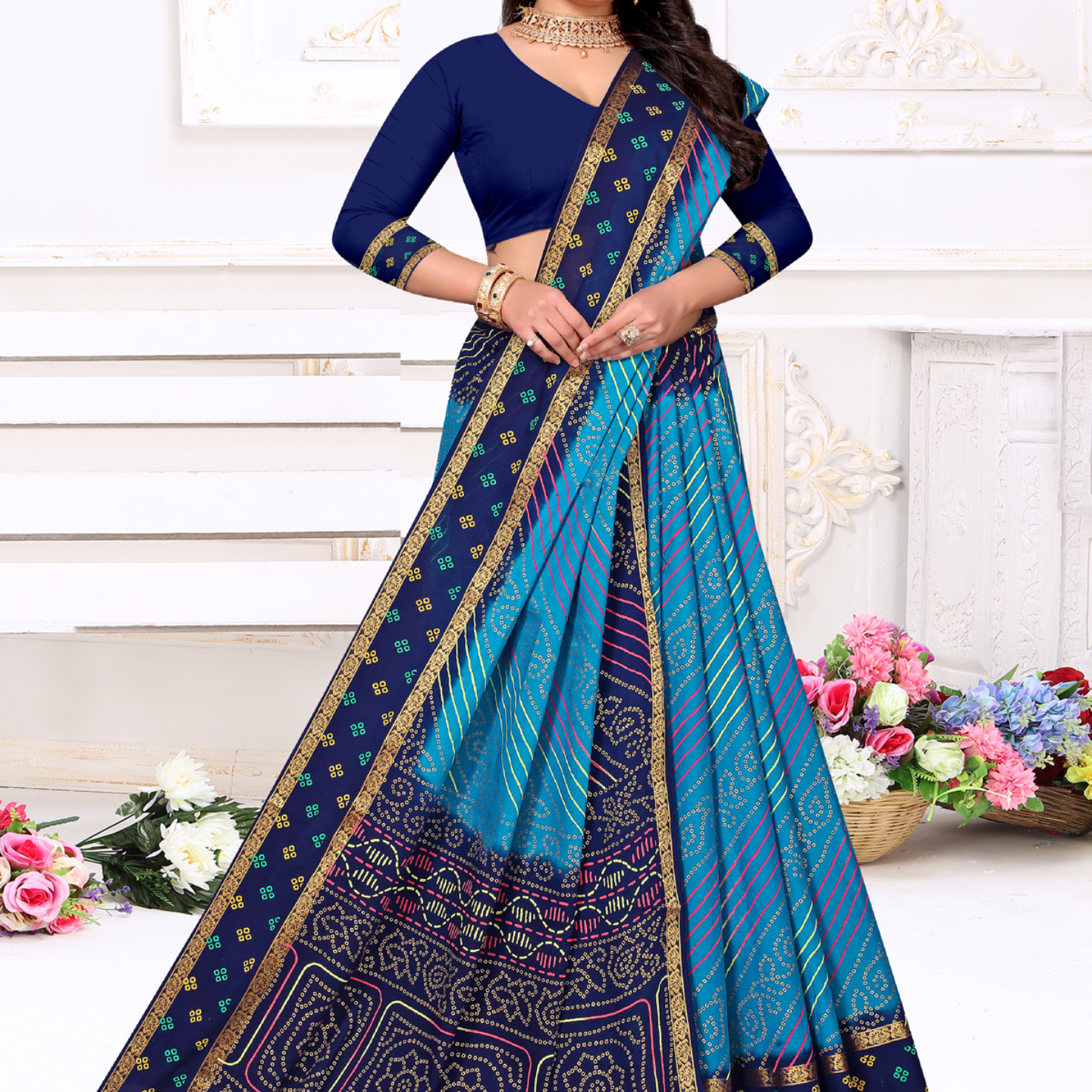 Blue and Navy Blue malai saree