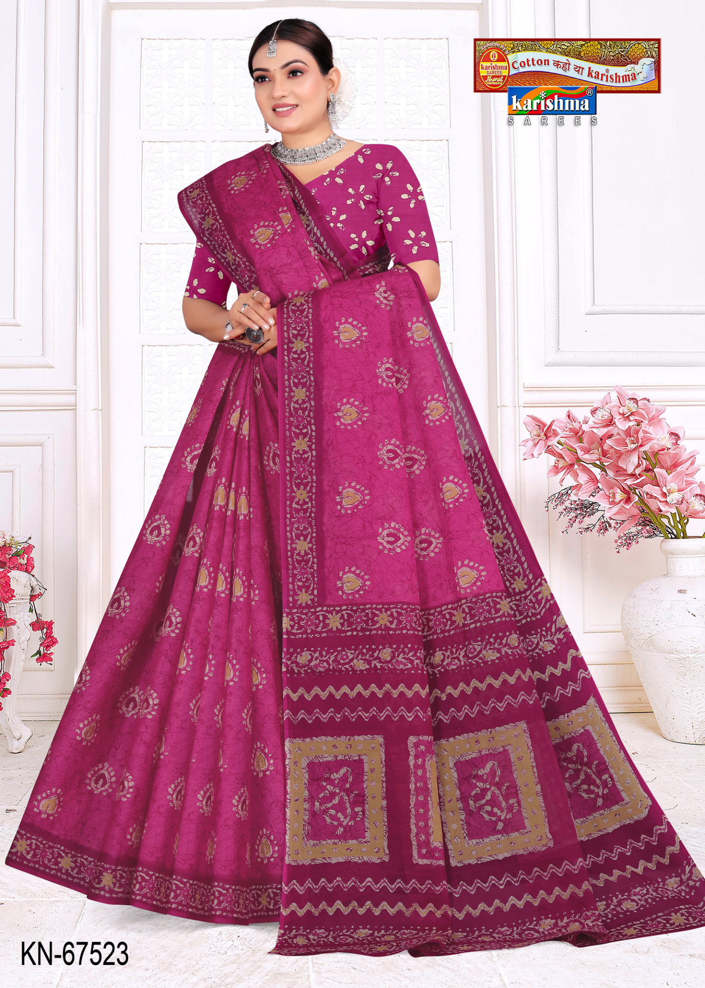 Magenta Pink cotton saree [sku:KN-67523]