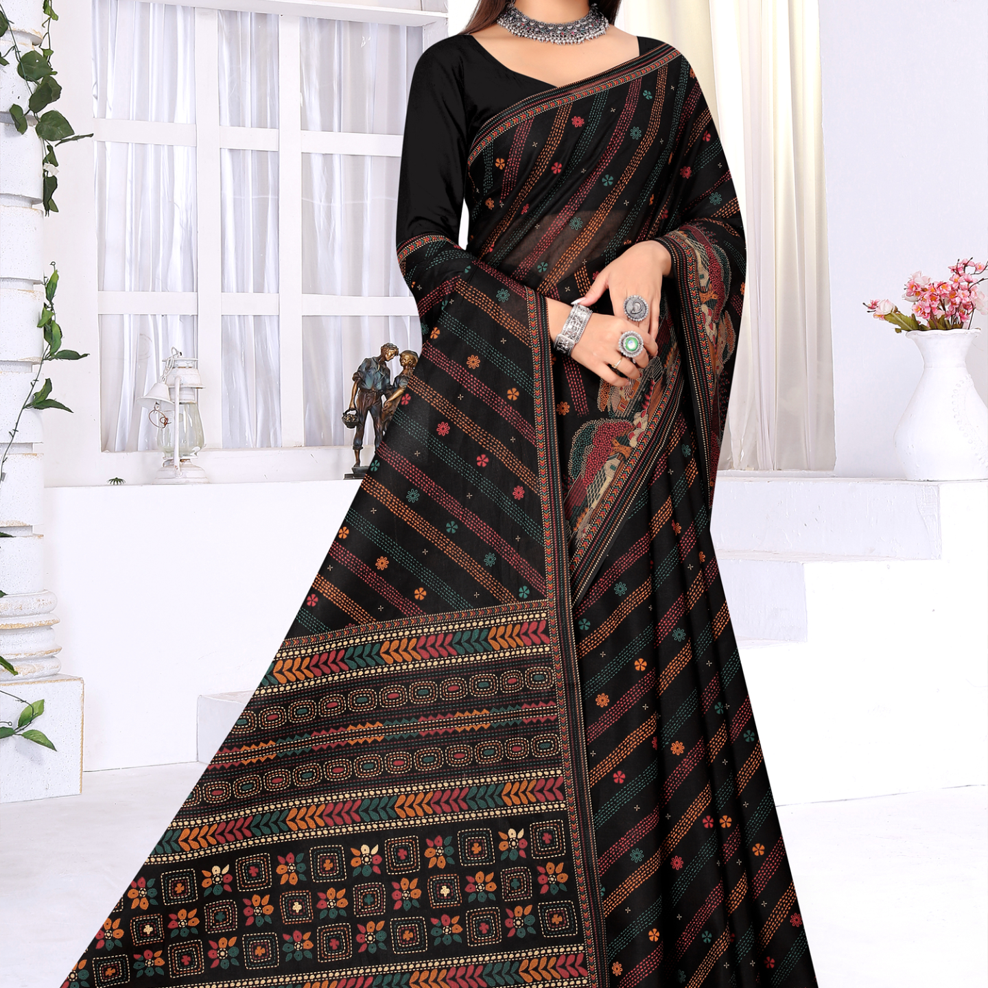 Black cotton saree [sku:KN-50775]