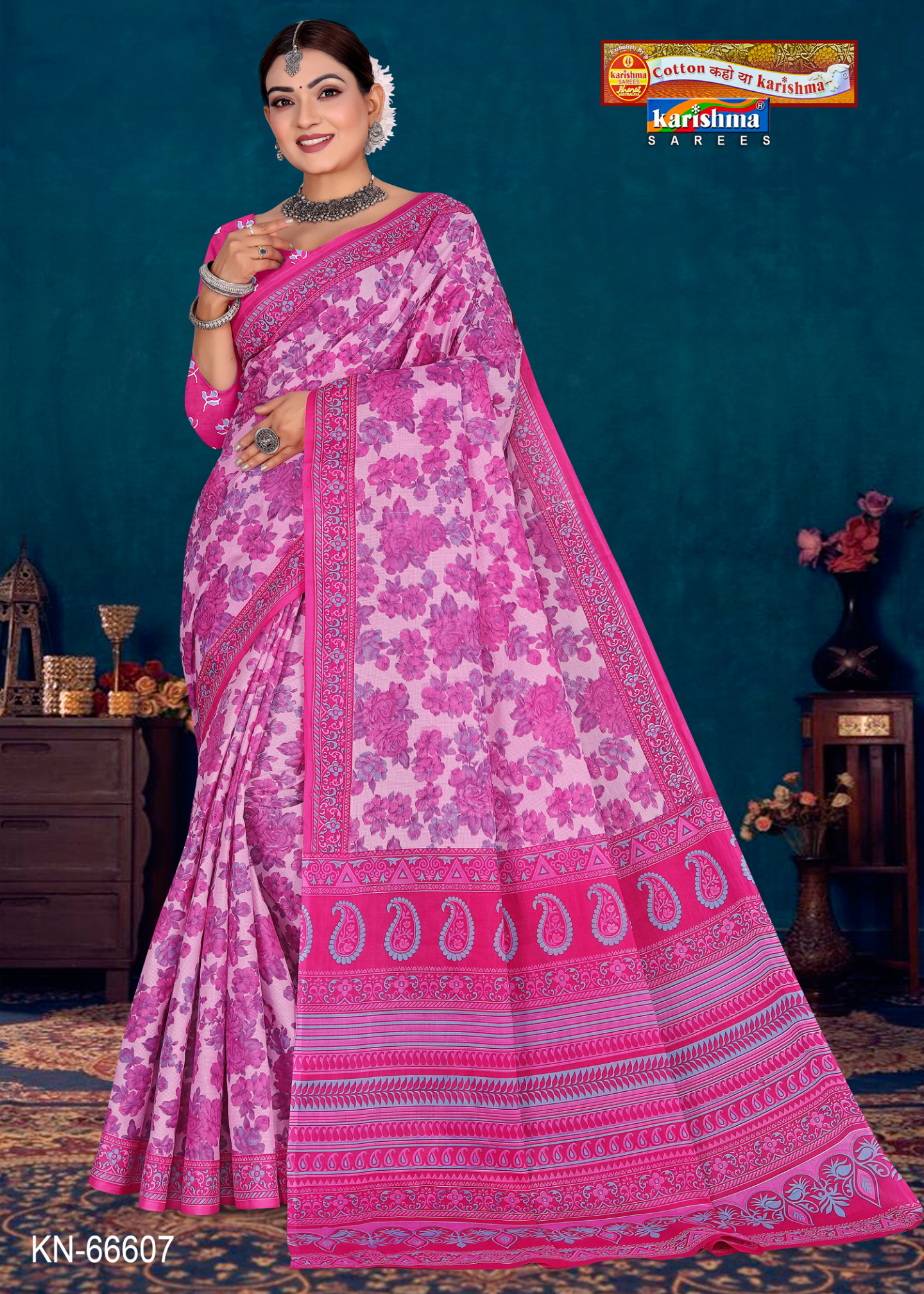 Pink and Magenta cotton saree [sku:KN-66607]