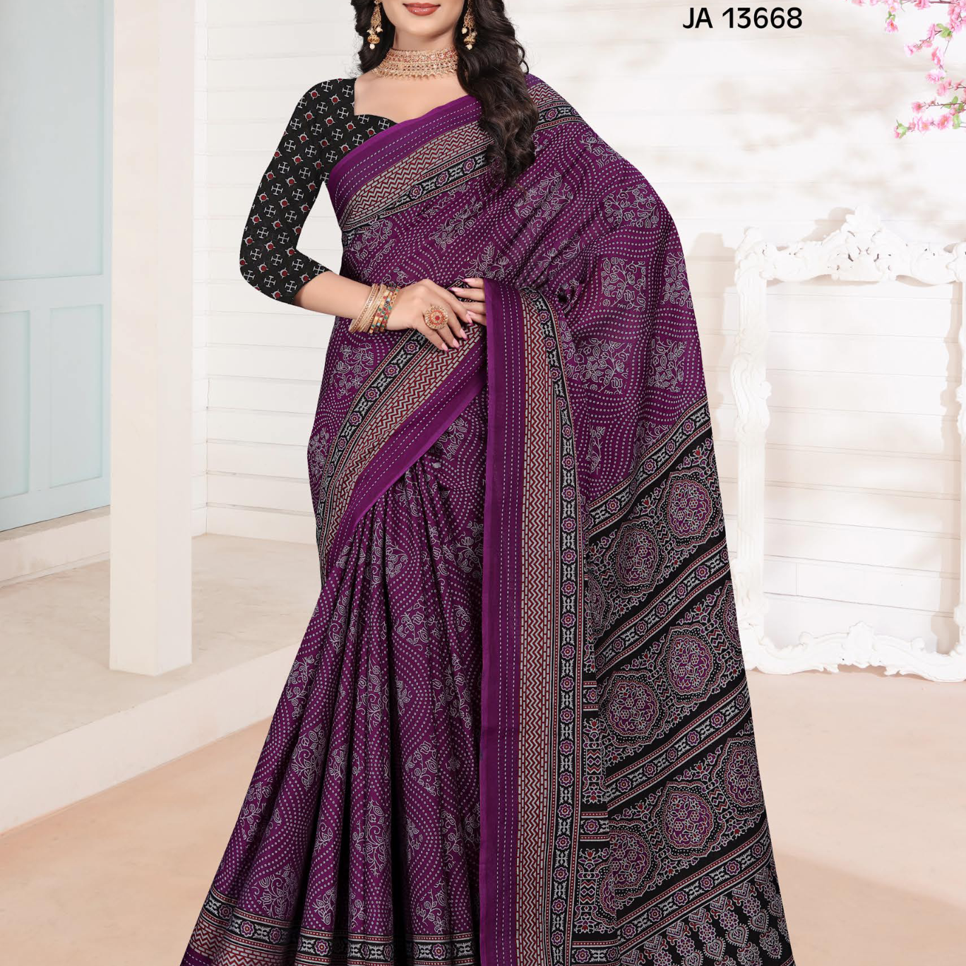 Purple muslin saree