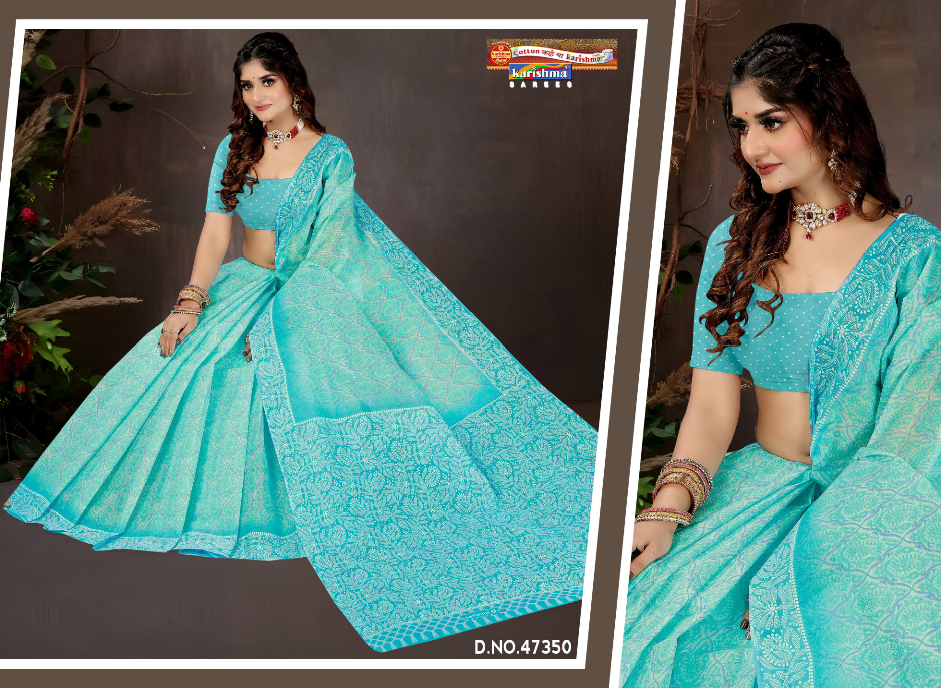 Cyan Blue cotton saree [sku:D.NO.47350]