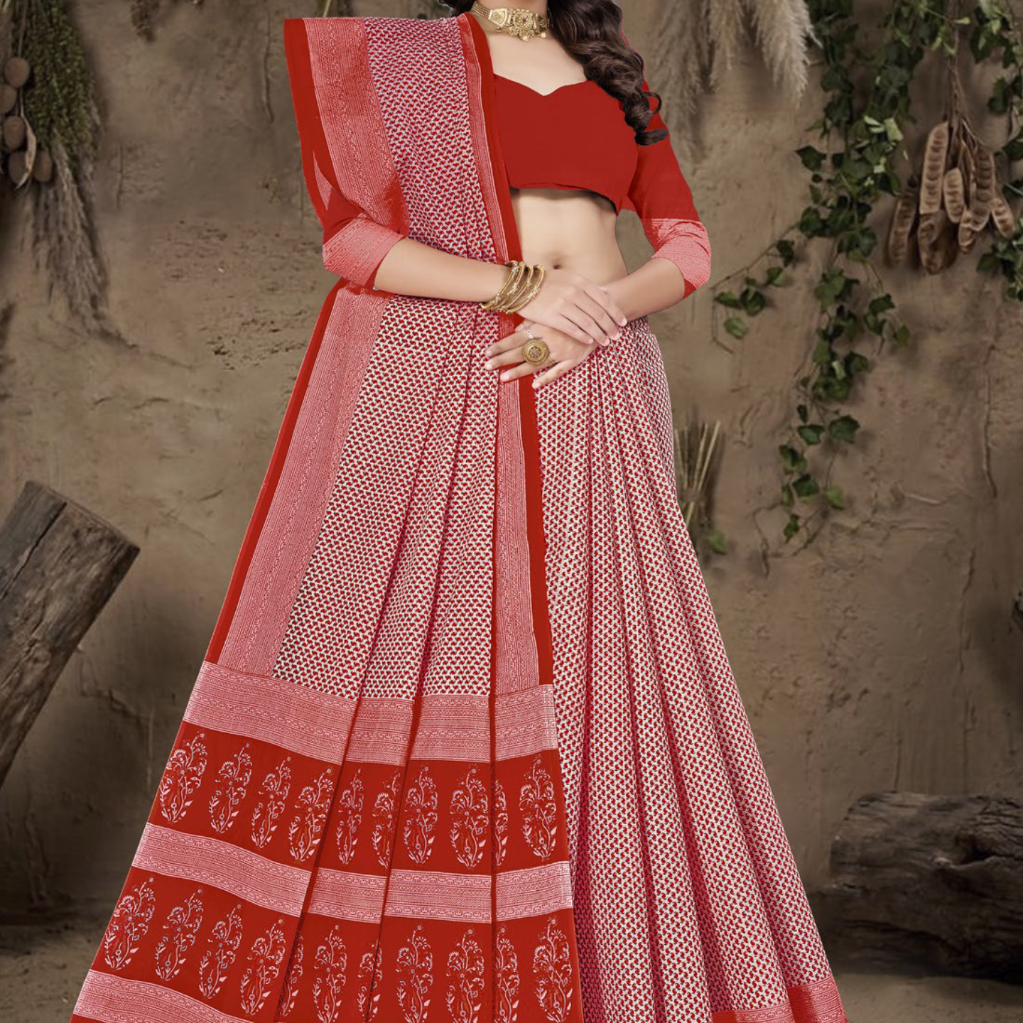 Red & White cotton saree [sku:BV-24837]