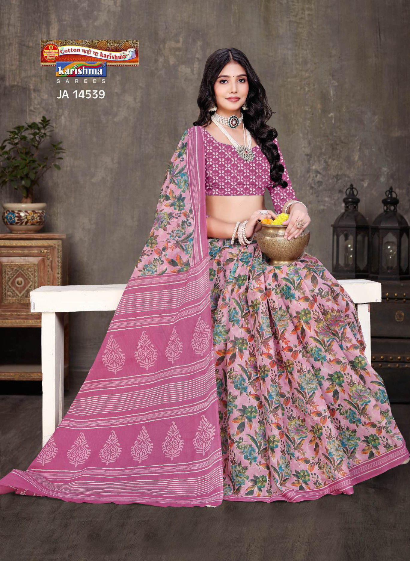 Magenta Pink soft cotton saree [sku:JA 14539]