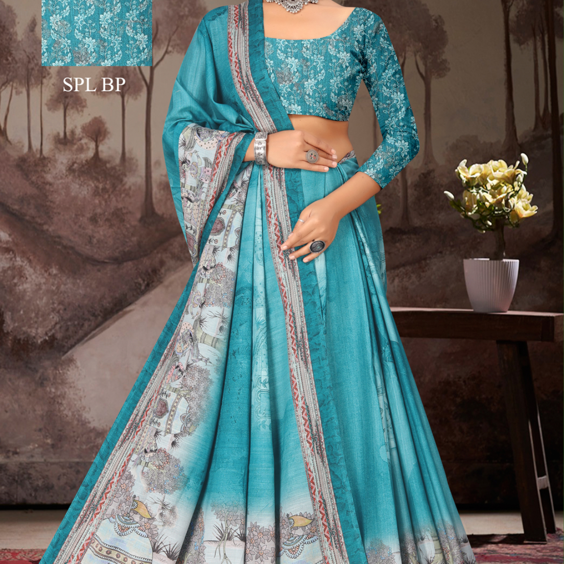 Teal Blue malai saree [sku:KN-68411]