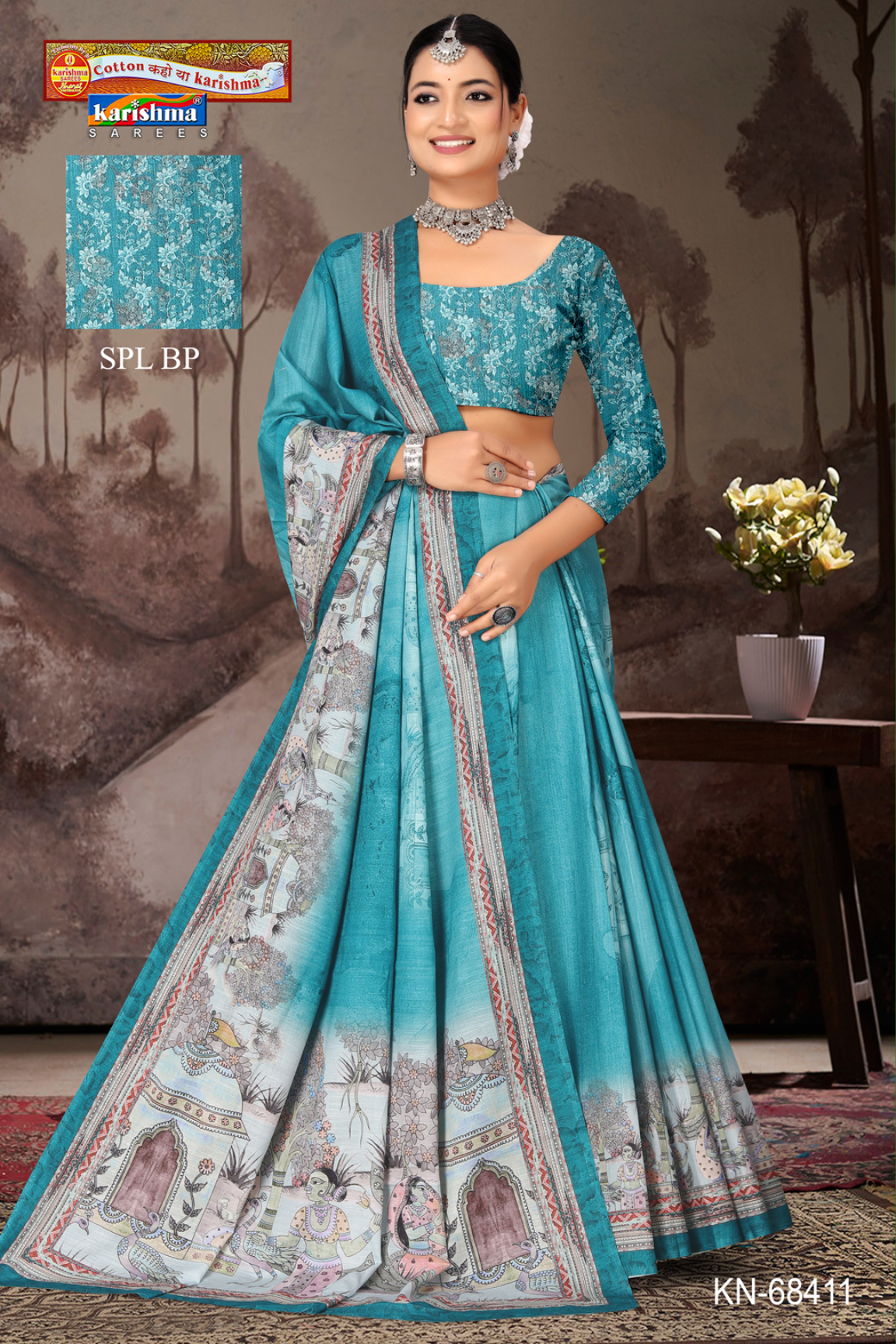 Teal Blue malai saree [sku:KN-68411]