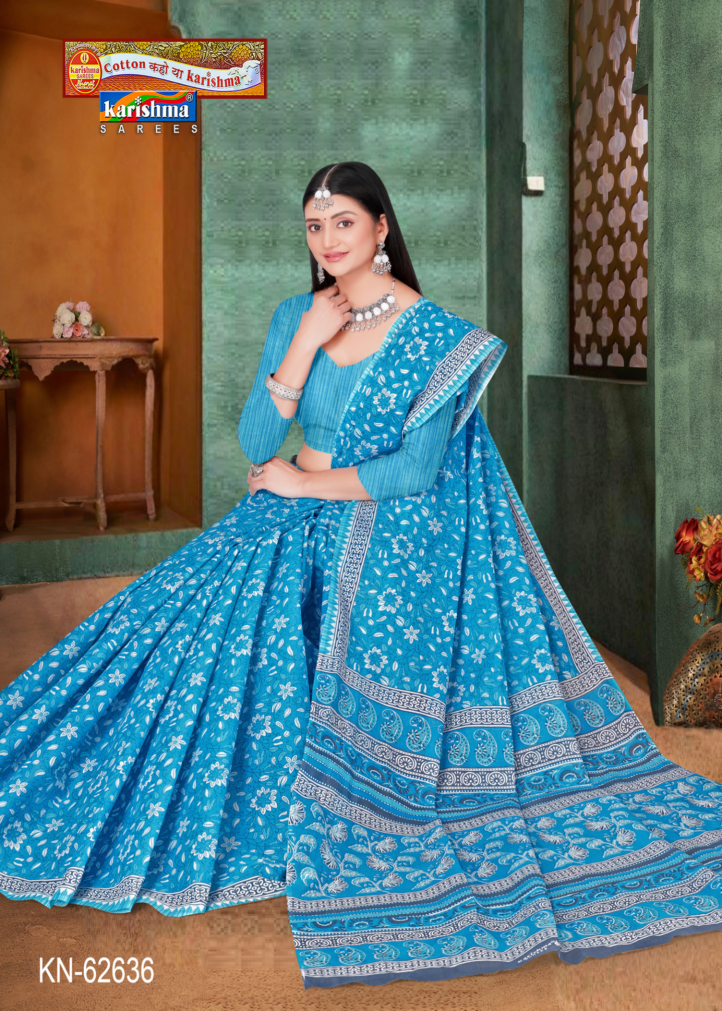 Sky Blue cotton saree