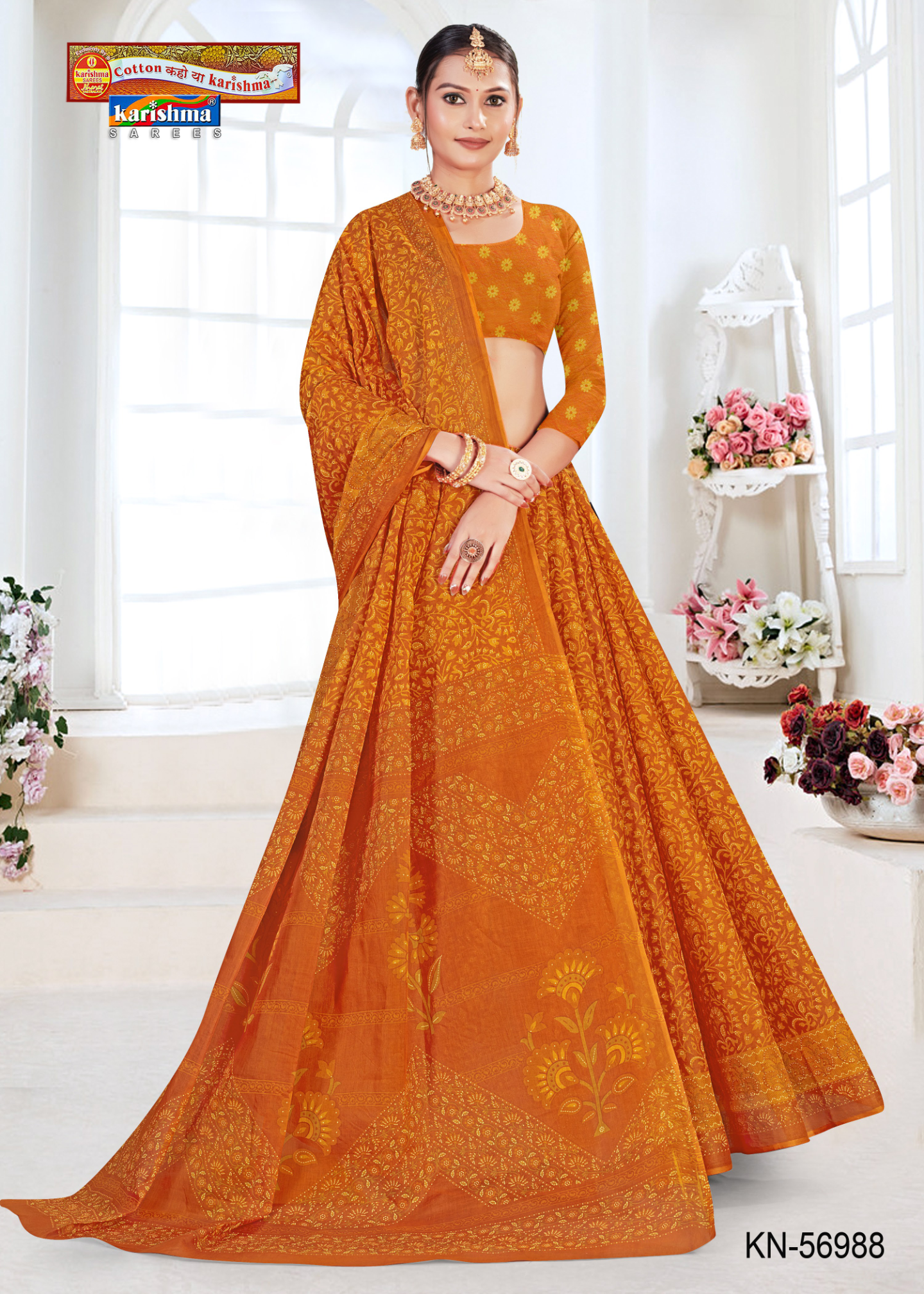 Mustard Orange cotton saree