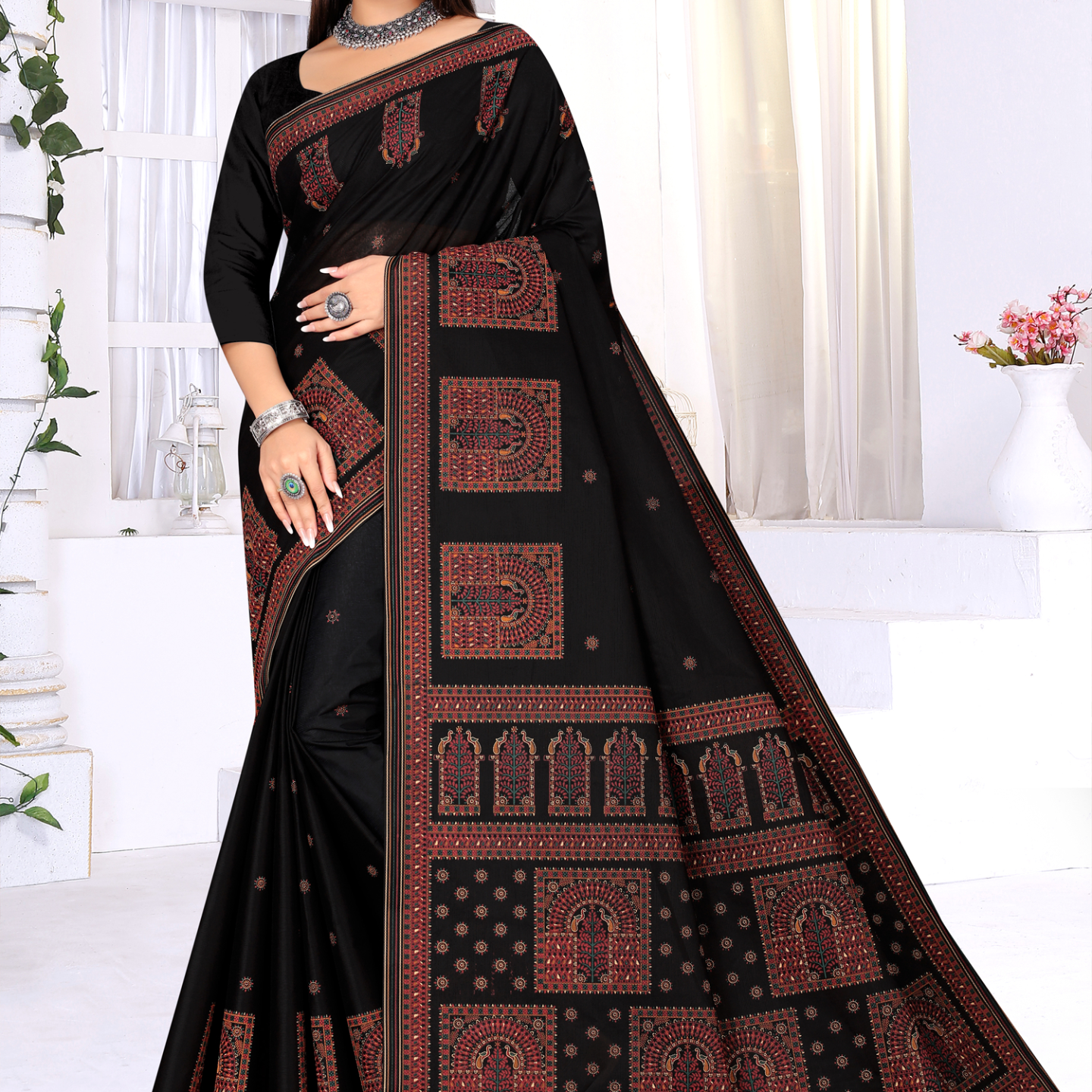 Black cotton saree [sku:KN-50776]