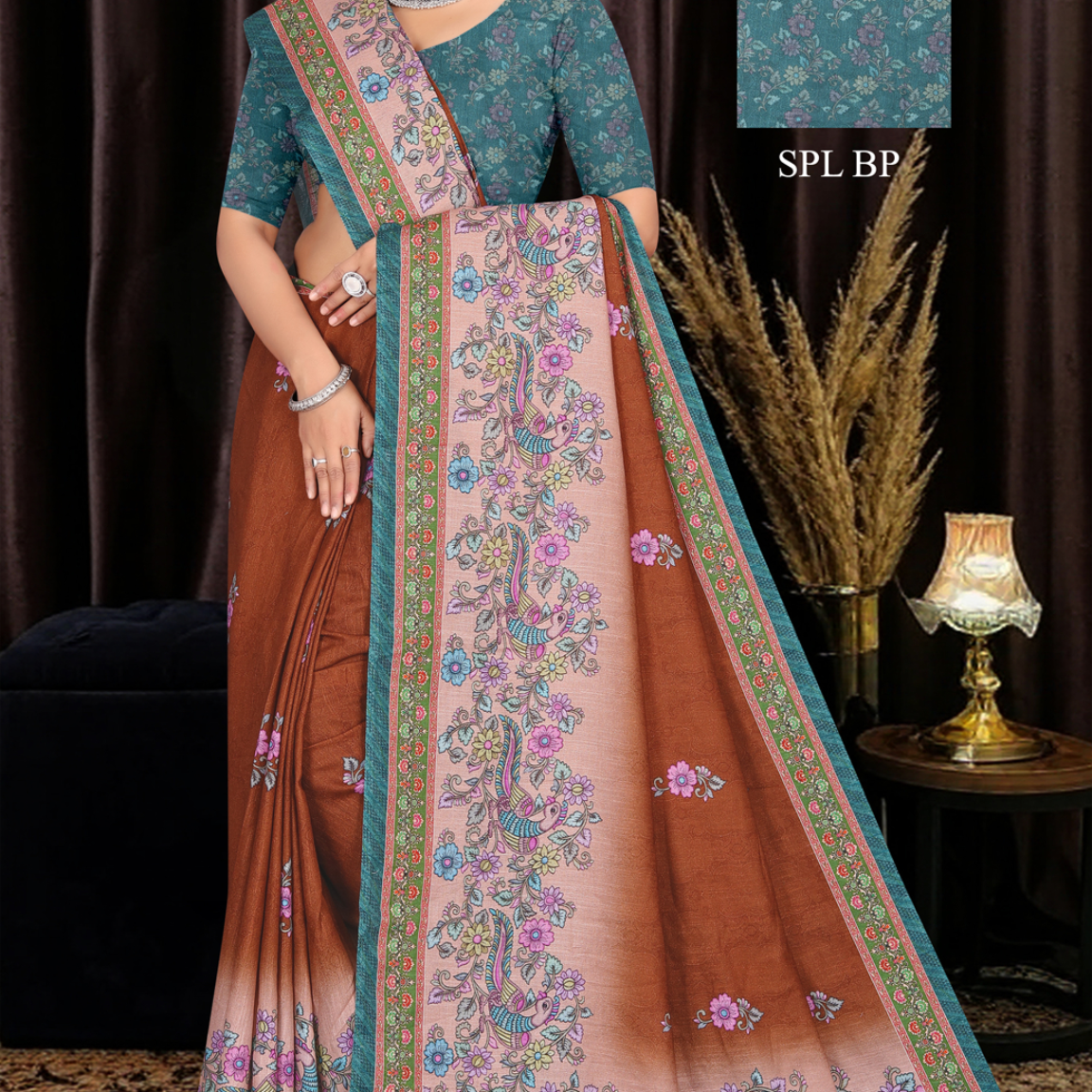Brown malai saree [sku:KN-68321]