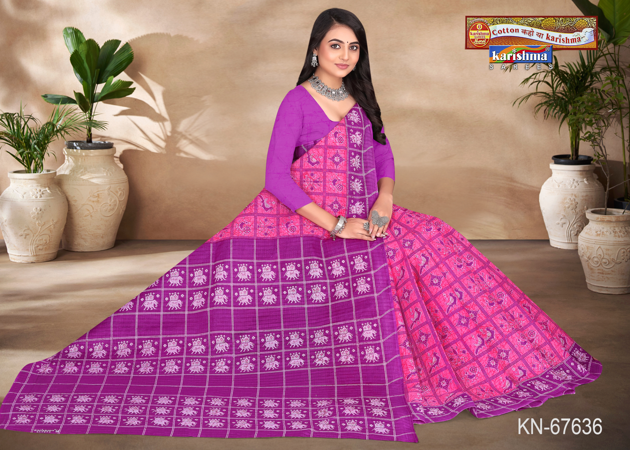 Pink & Purple cotton saree