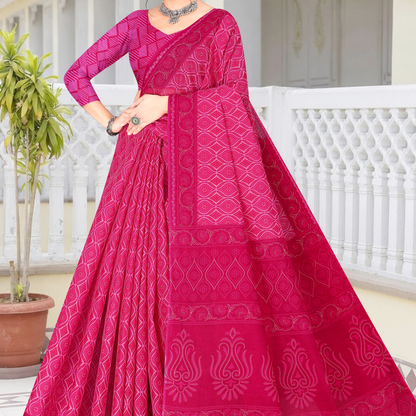 Magenta Pink cotton saree [sku:KN-67789]