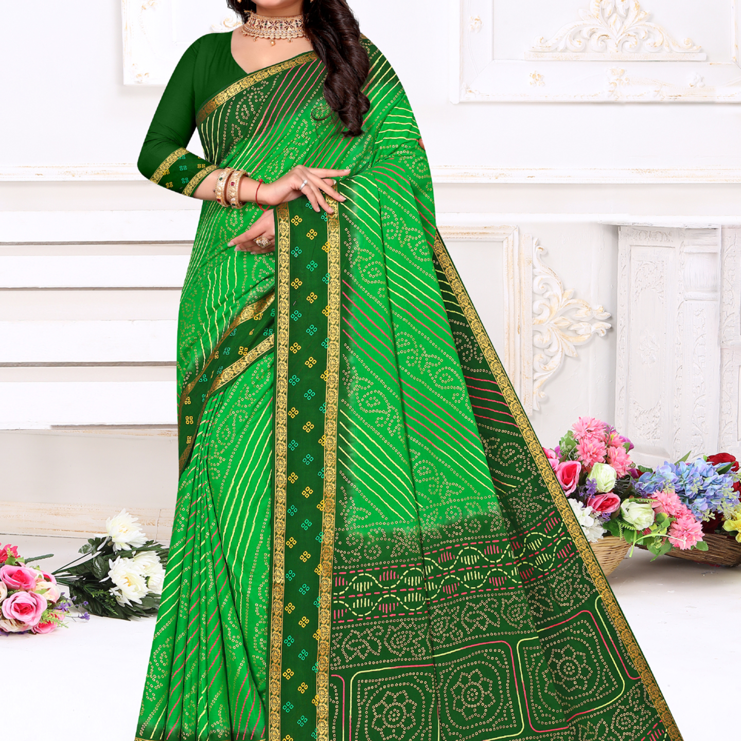 Green malai saree
