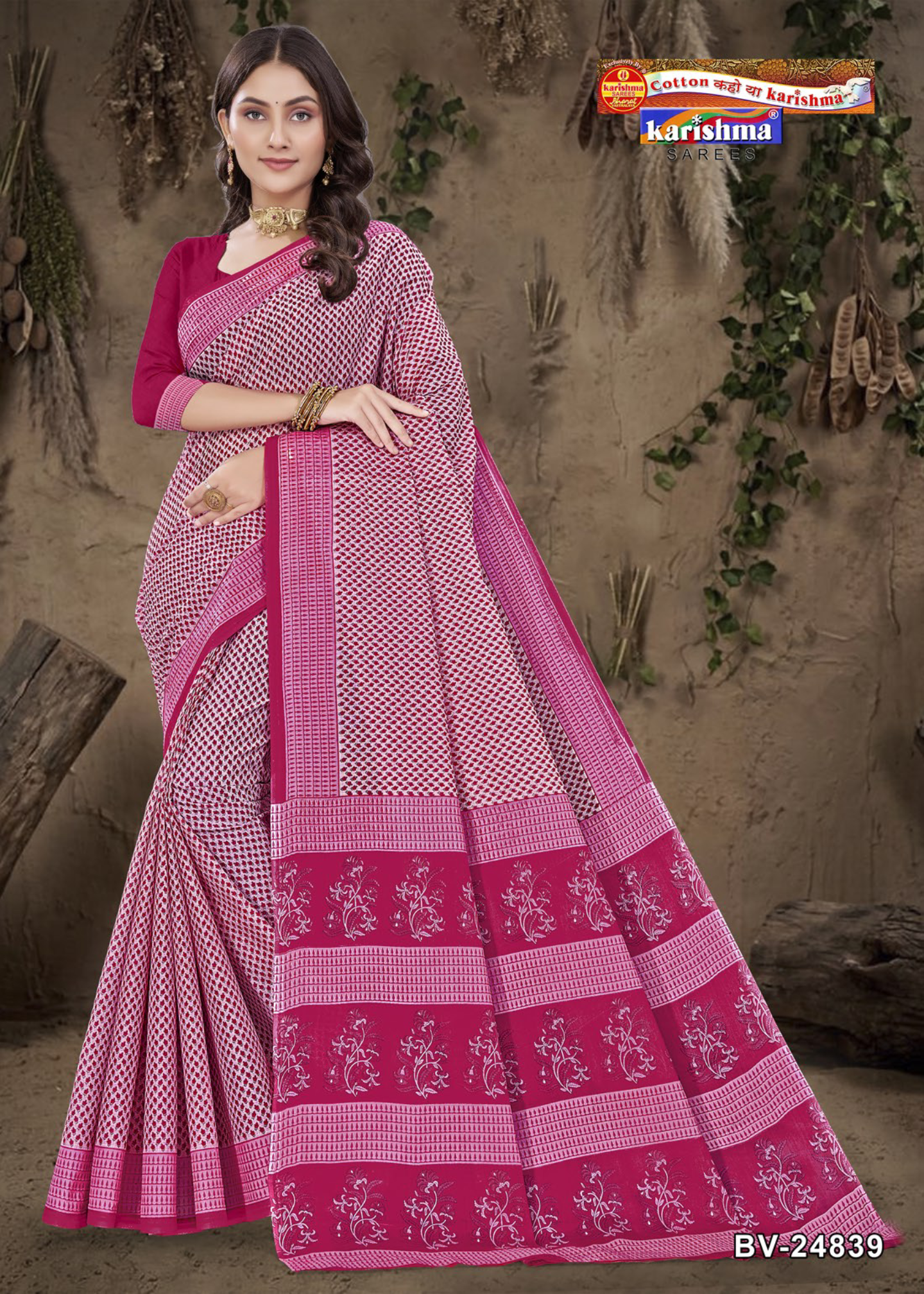 Magenta Pink cotton saree [sku:BV-24839]