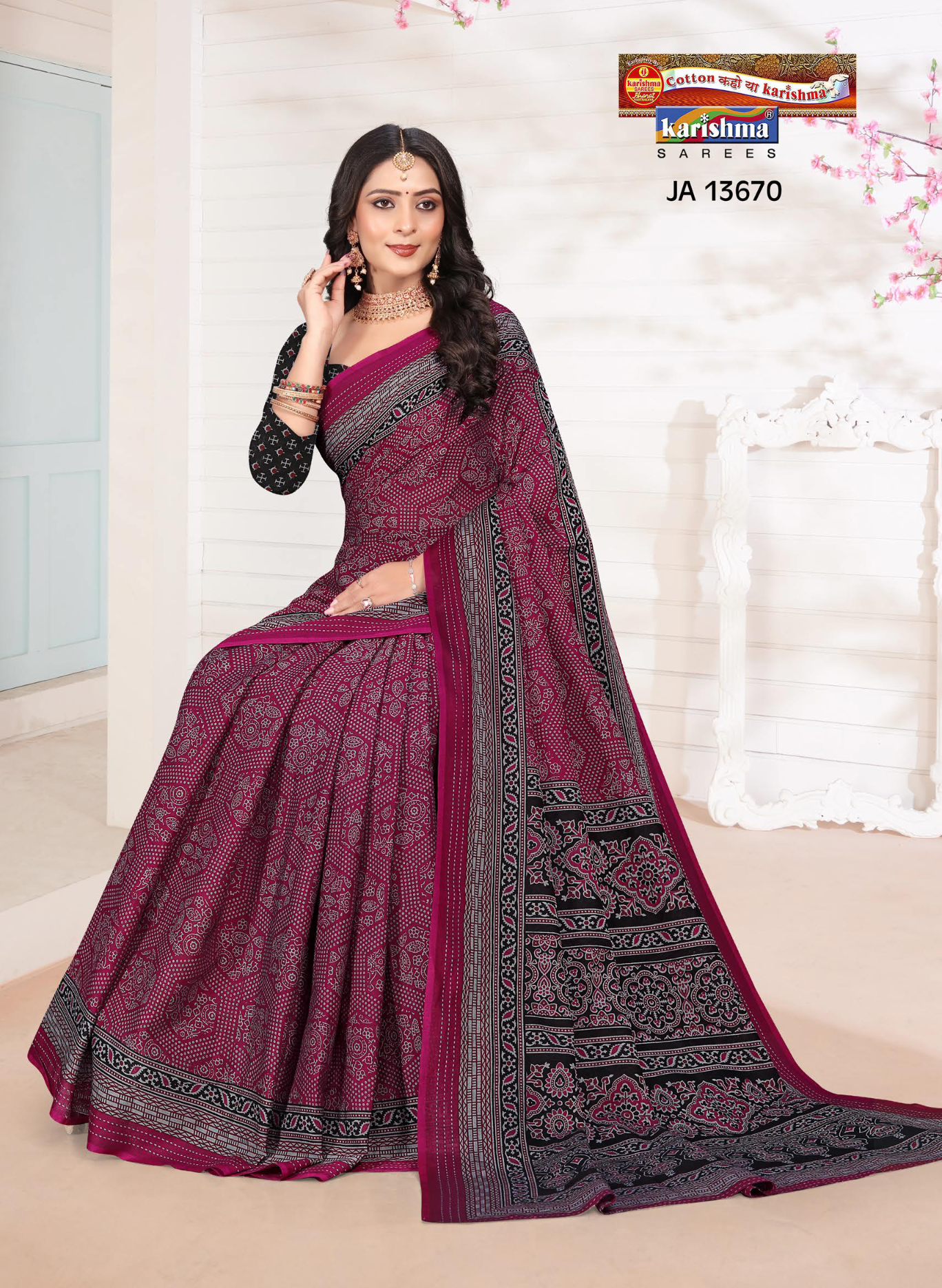 Magenta Pink muslin saree