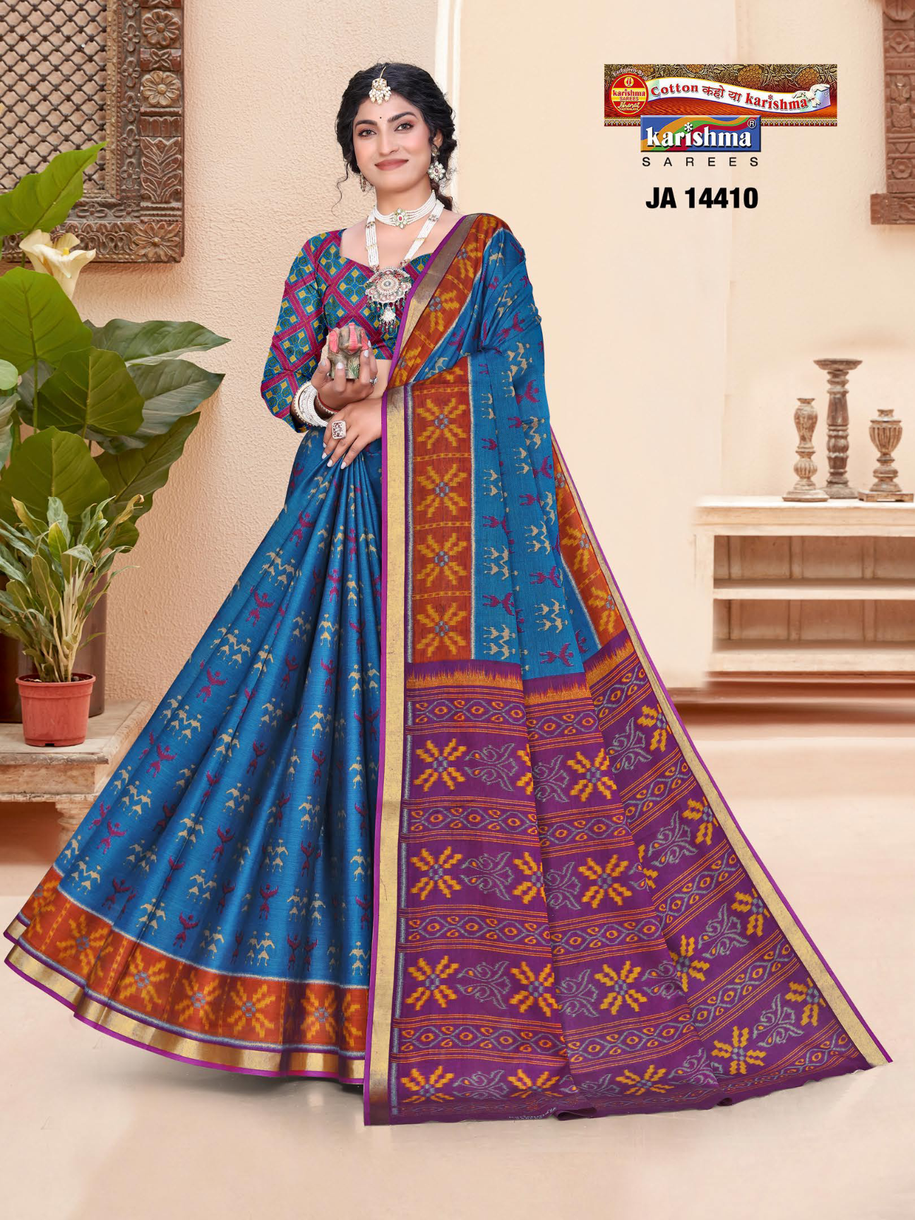 Blue & Purple muslin saree [sku:JA-14410]