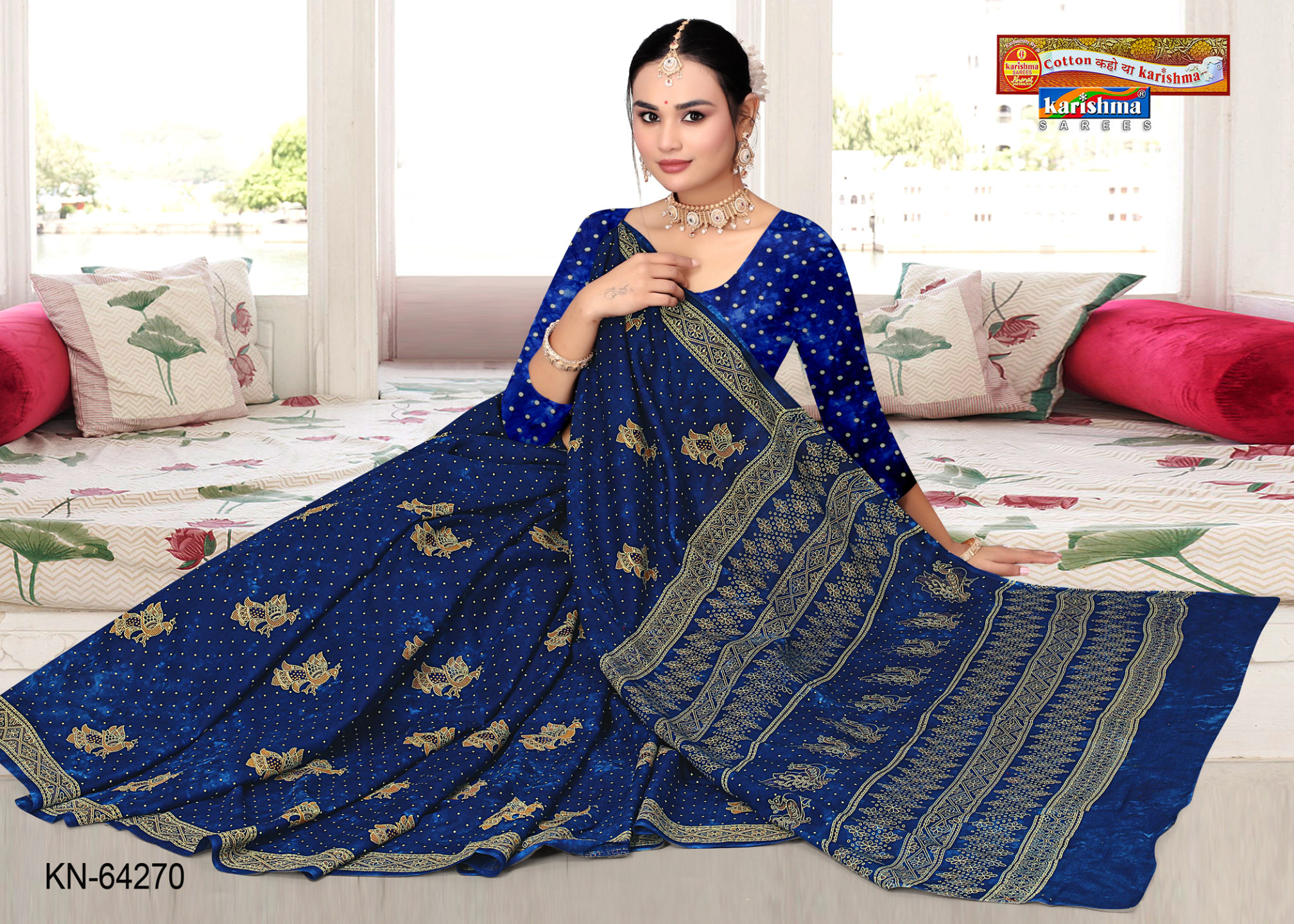 Royal Blue malai saree [sku:KN-64270]