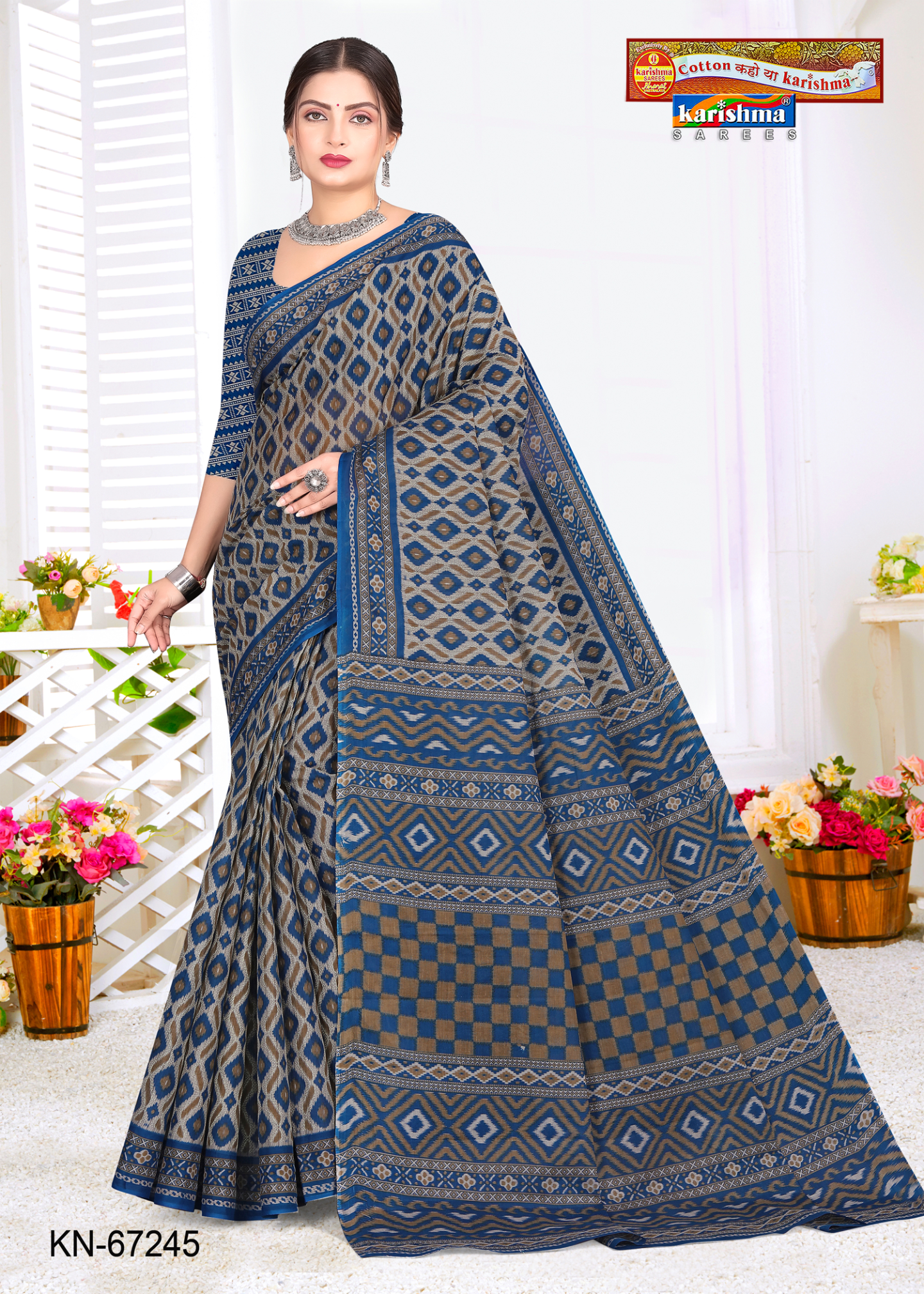 Blue & Grey cotton saree [sku:KN-67245]