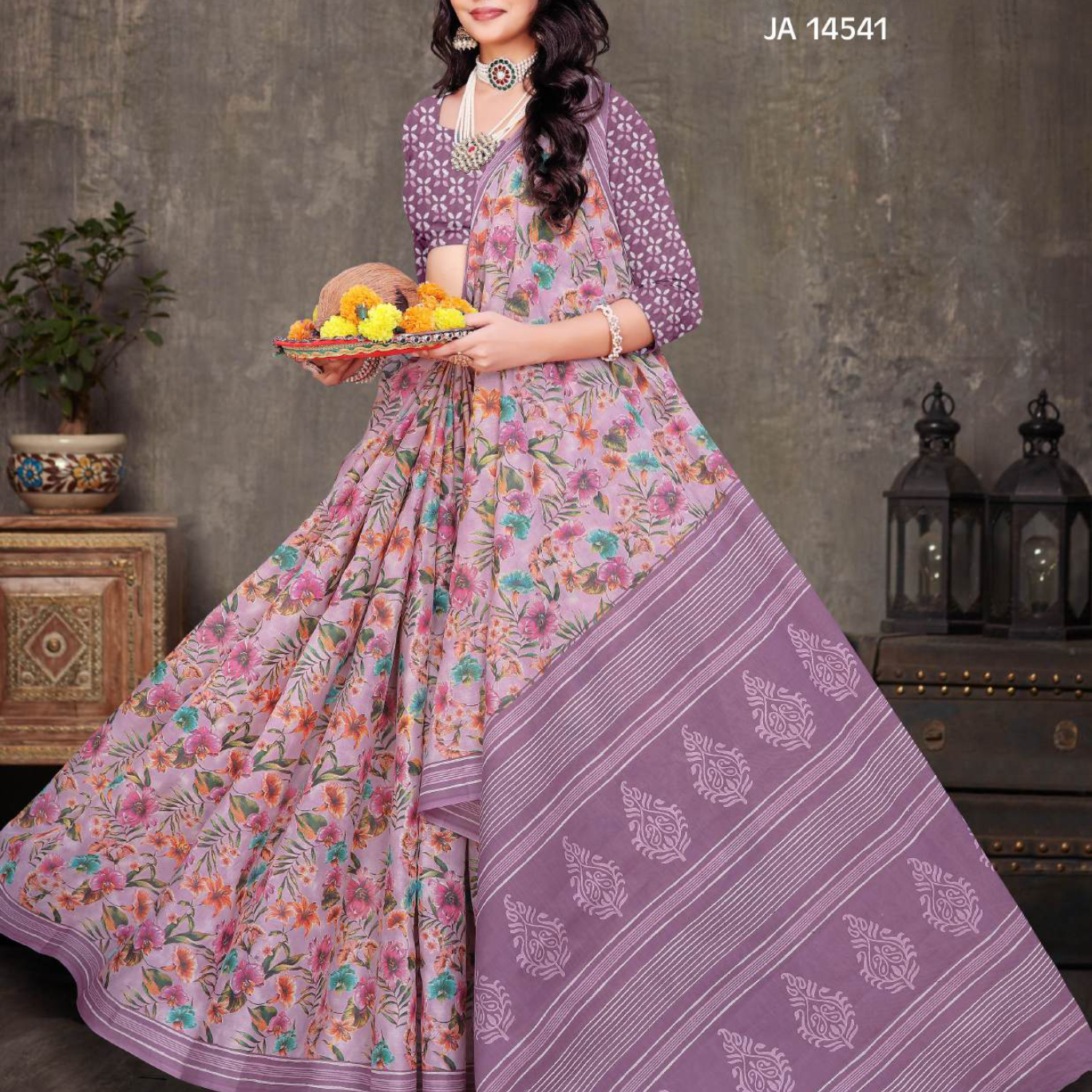 Mauve Purple soft cotton saree [sku:JA 14541]