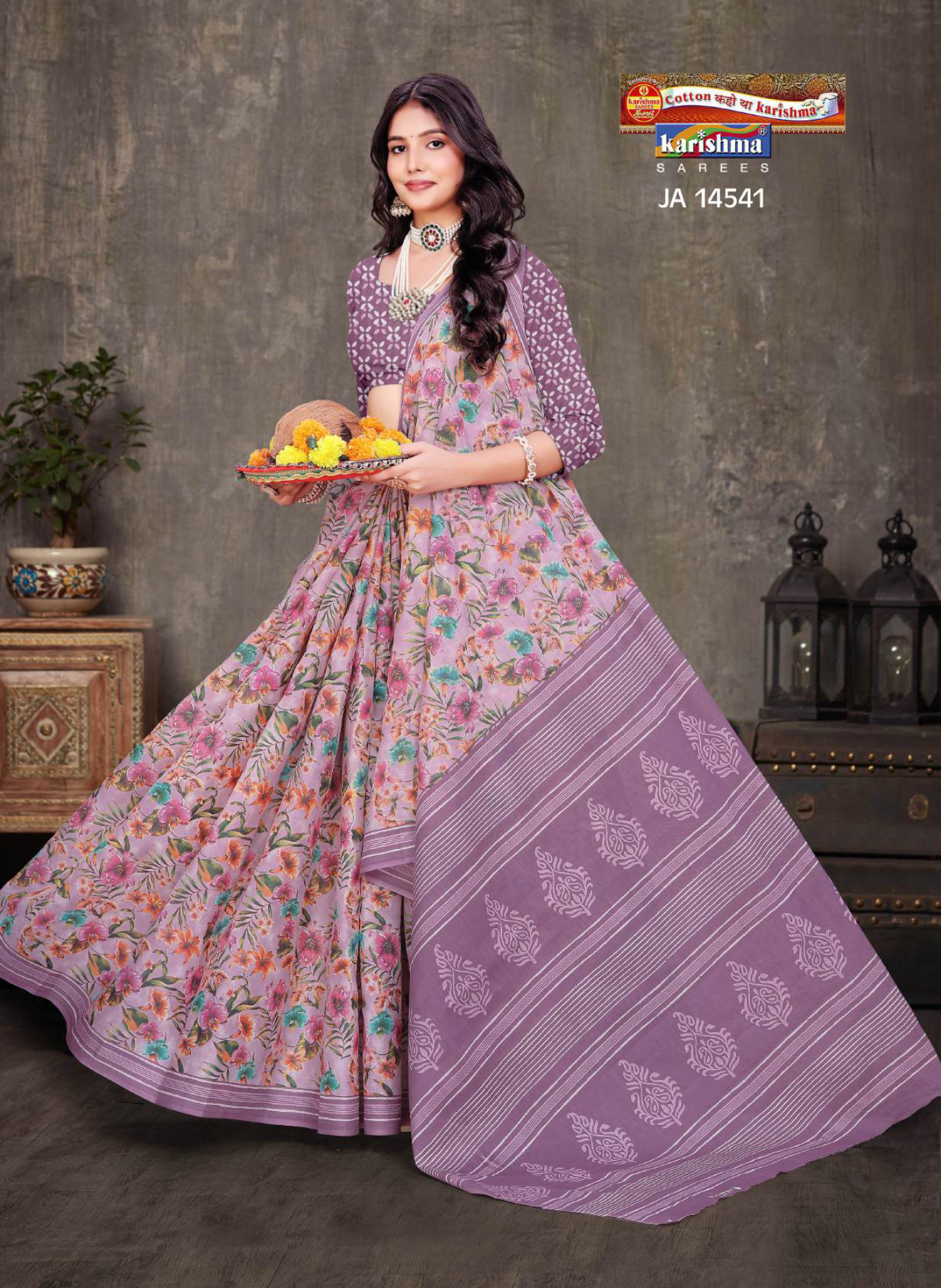 Mauve Purple soft cotton saree [sku:JA 14541]