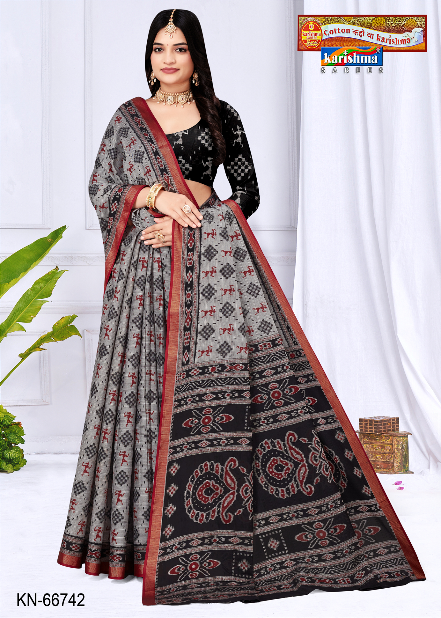 Grey & Black muslin saree