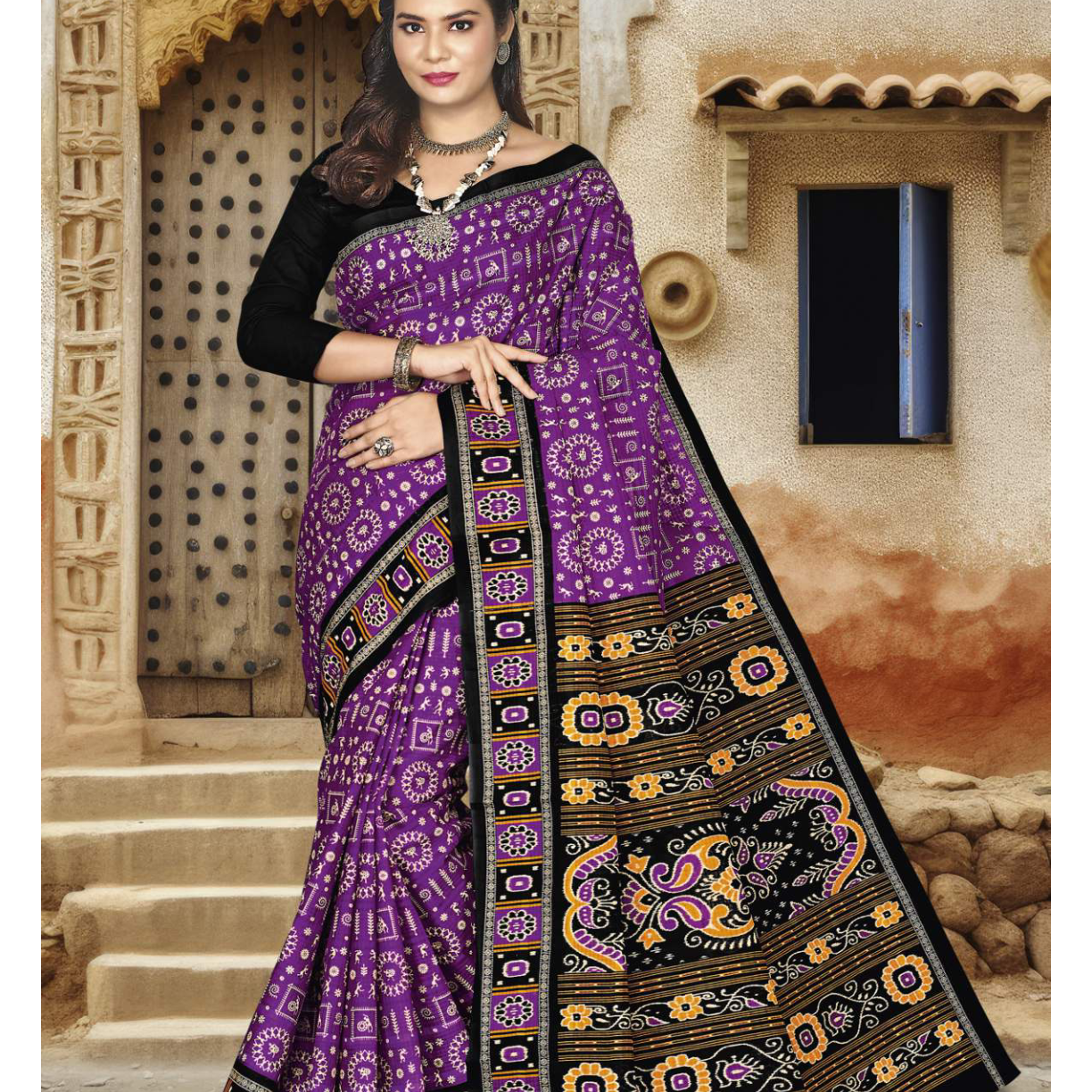 Purple and Black cotton saree
