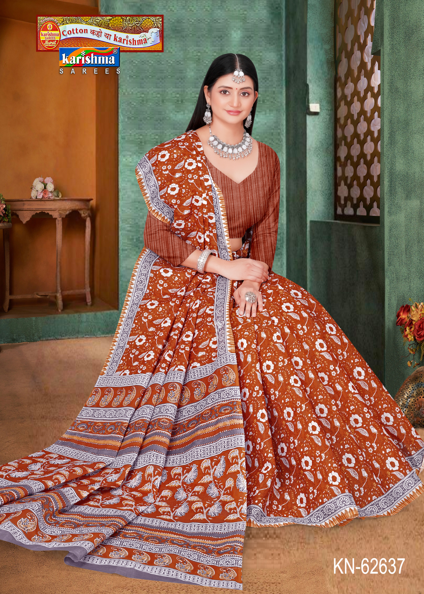 Rust Brown cotton saree