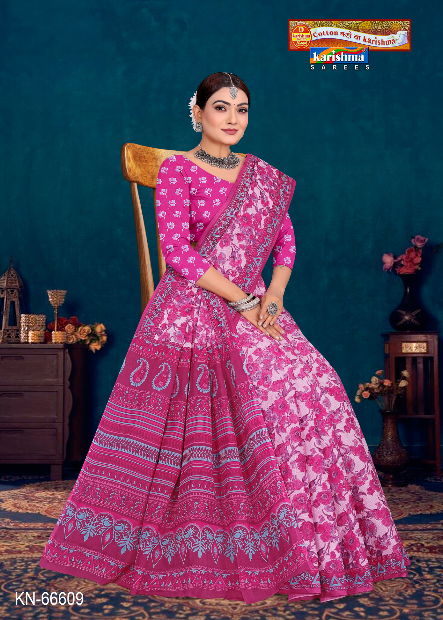 Pink and Magenta cotton saree [sku:KN-66609]