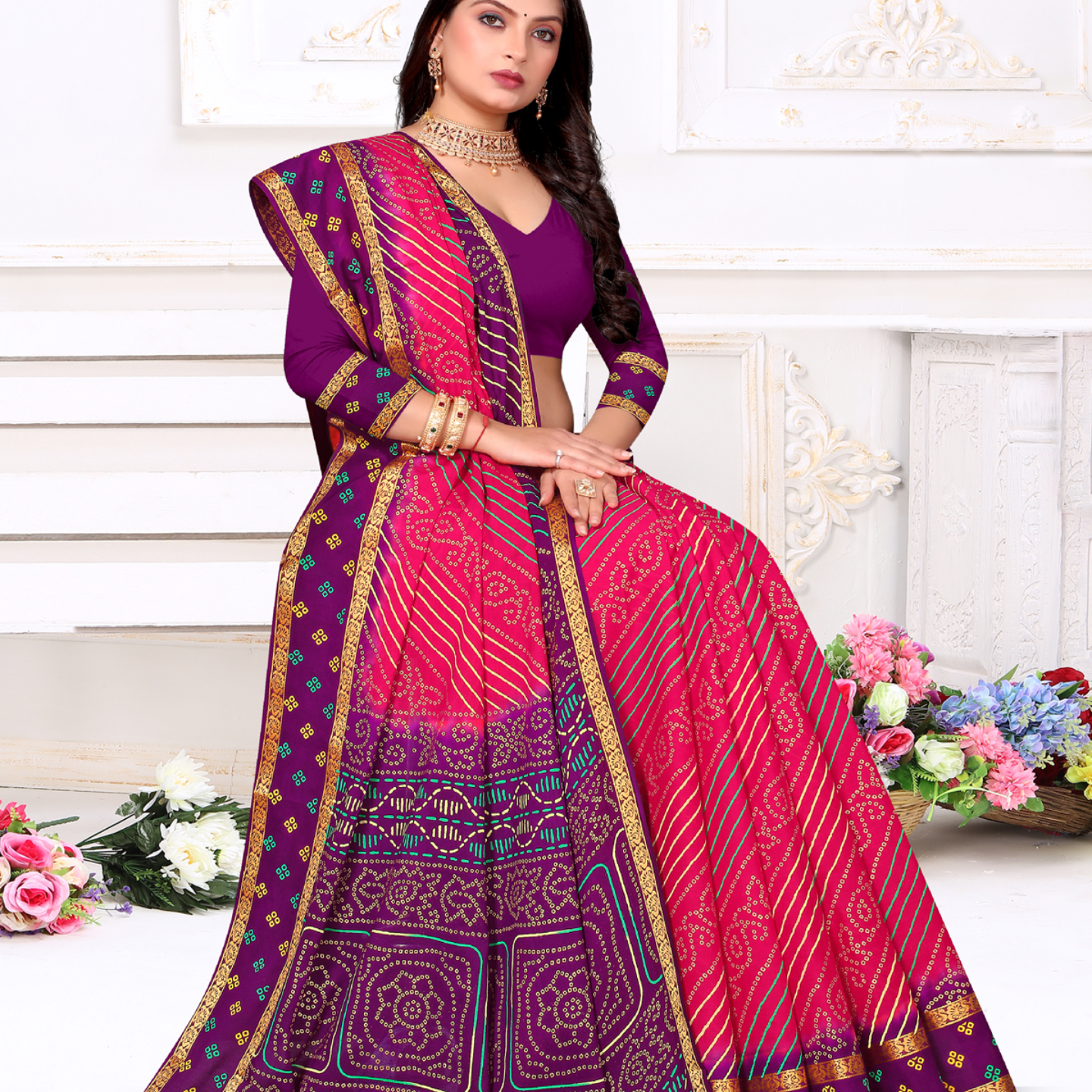 Pink and Purple malai saree