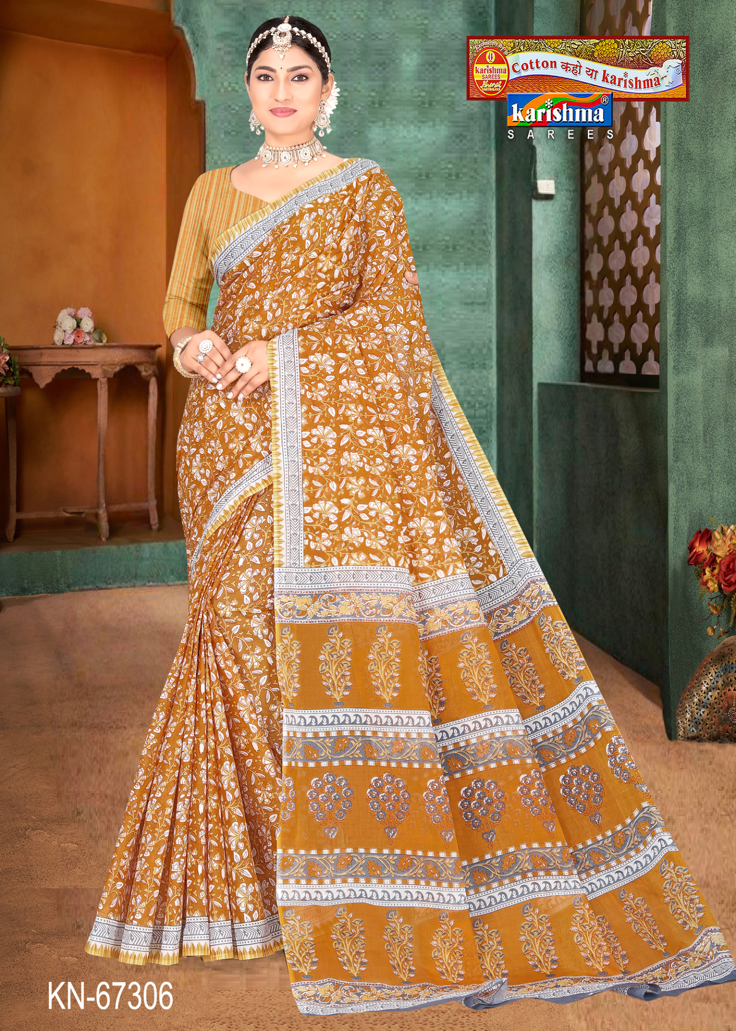 Mustard Yellow cotton saree