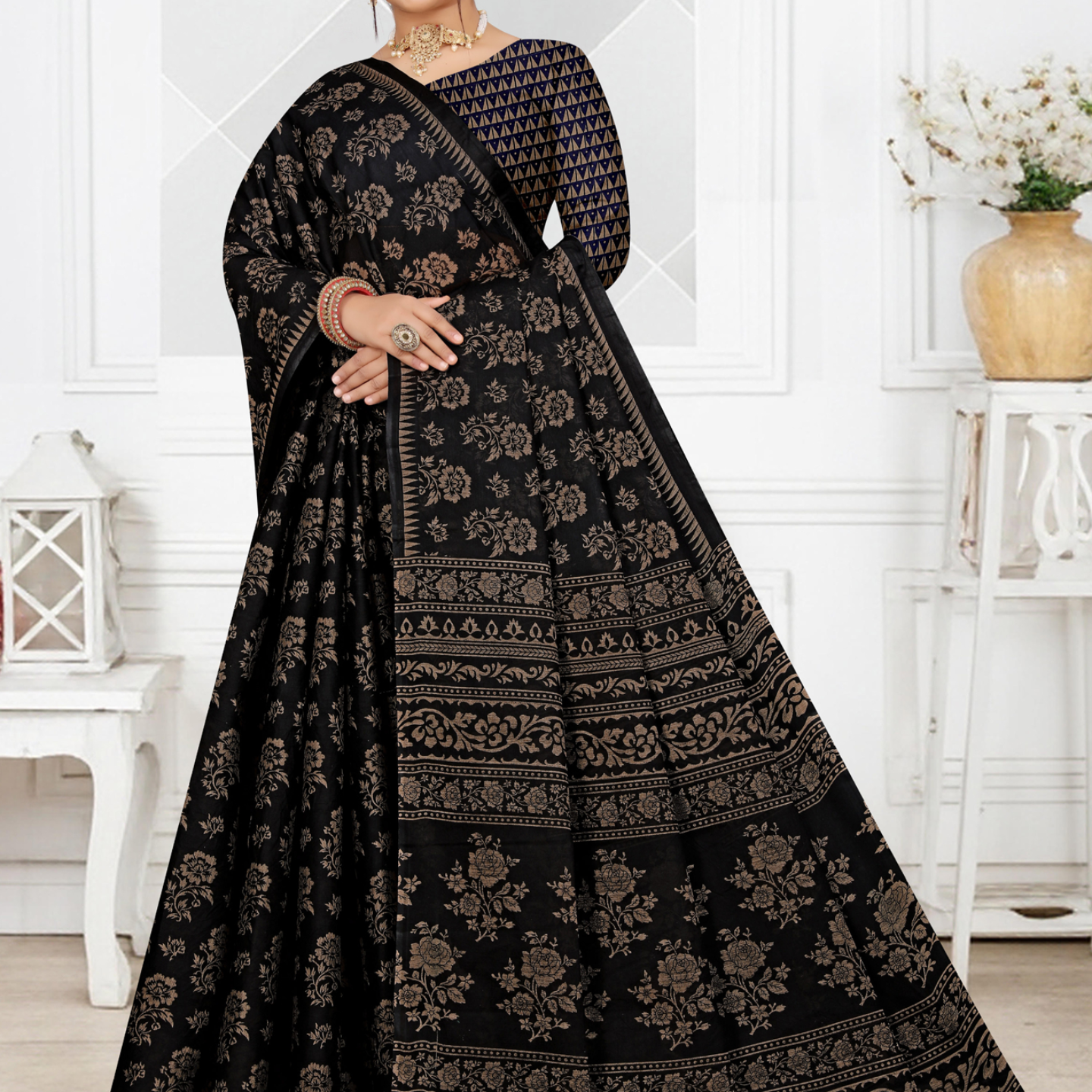 Black cotton saree