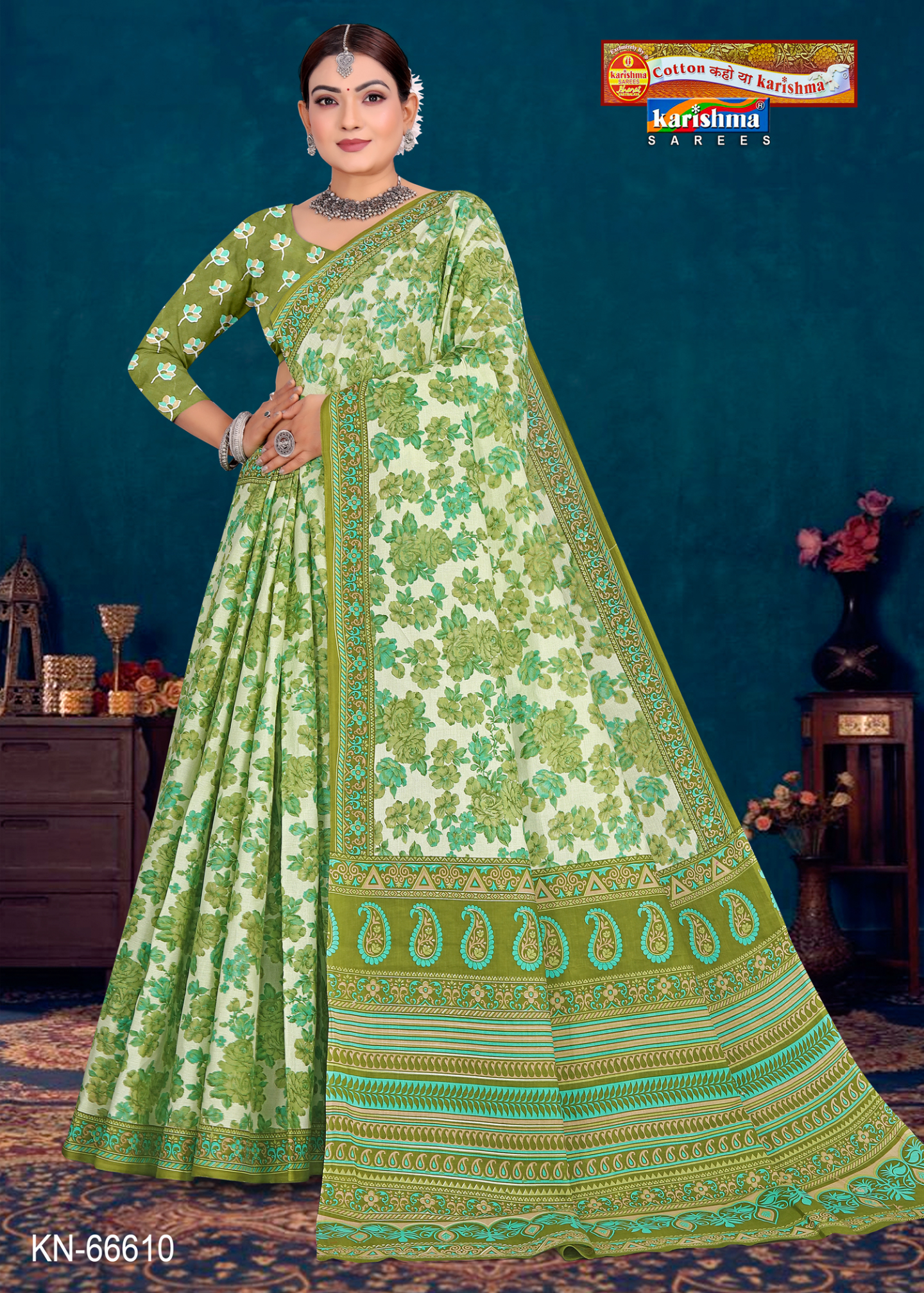 Olive Green cotton saree [sku:KN-66610]