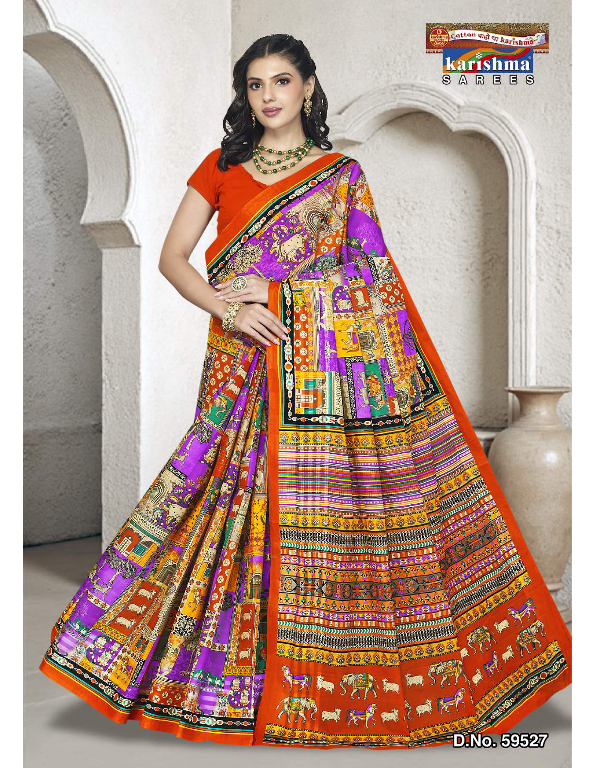 Orange & Multicolor cotton saree [sku:D.NO. 59527]
