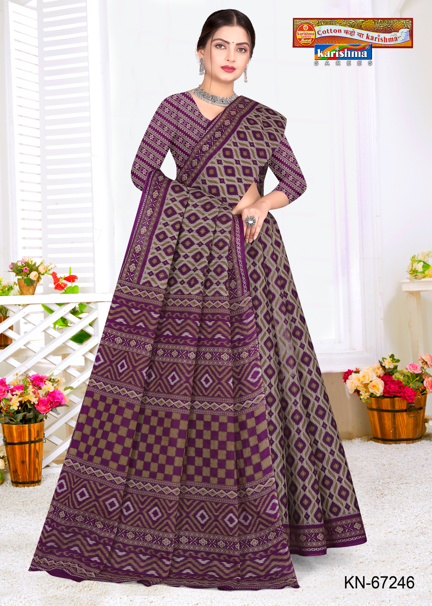 Purple & Grey cotton saree [sku:KN-67246]
