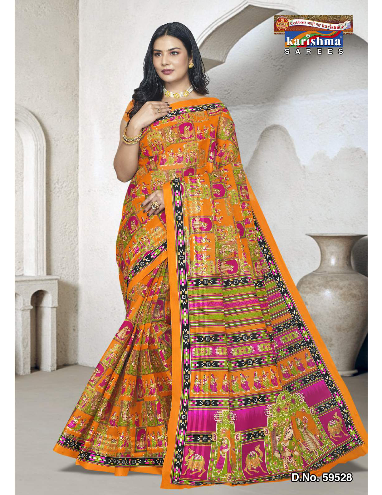 Orange & Pink cotton saree [sku:D.NO. 59528]