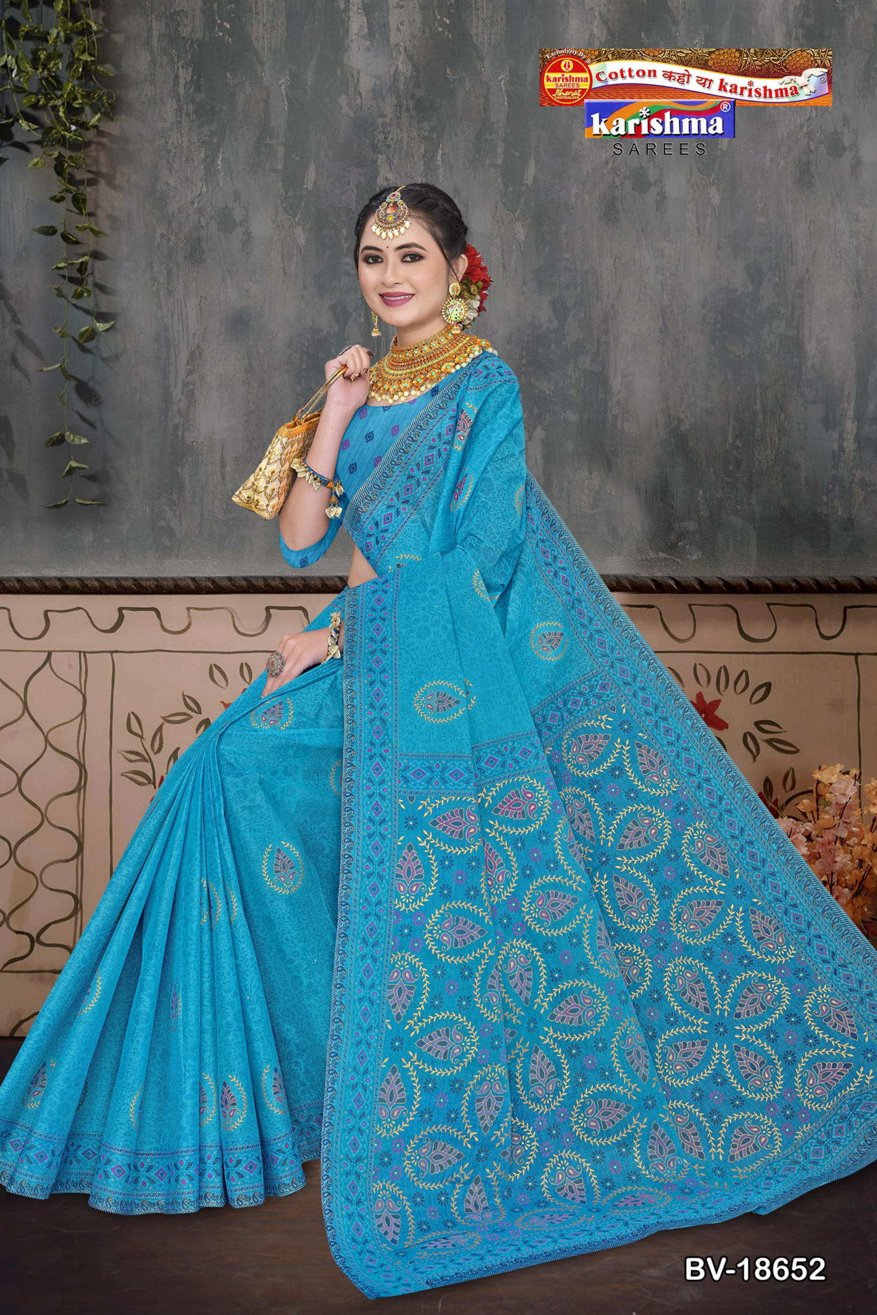 Sky Blue cotton saree [sku:BV-18652]