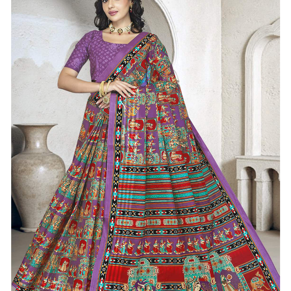 Purple & Red cotton saree [sku:D.NO. 59534]